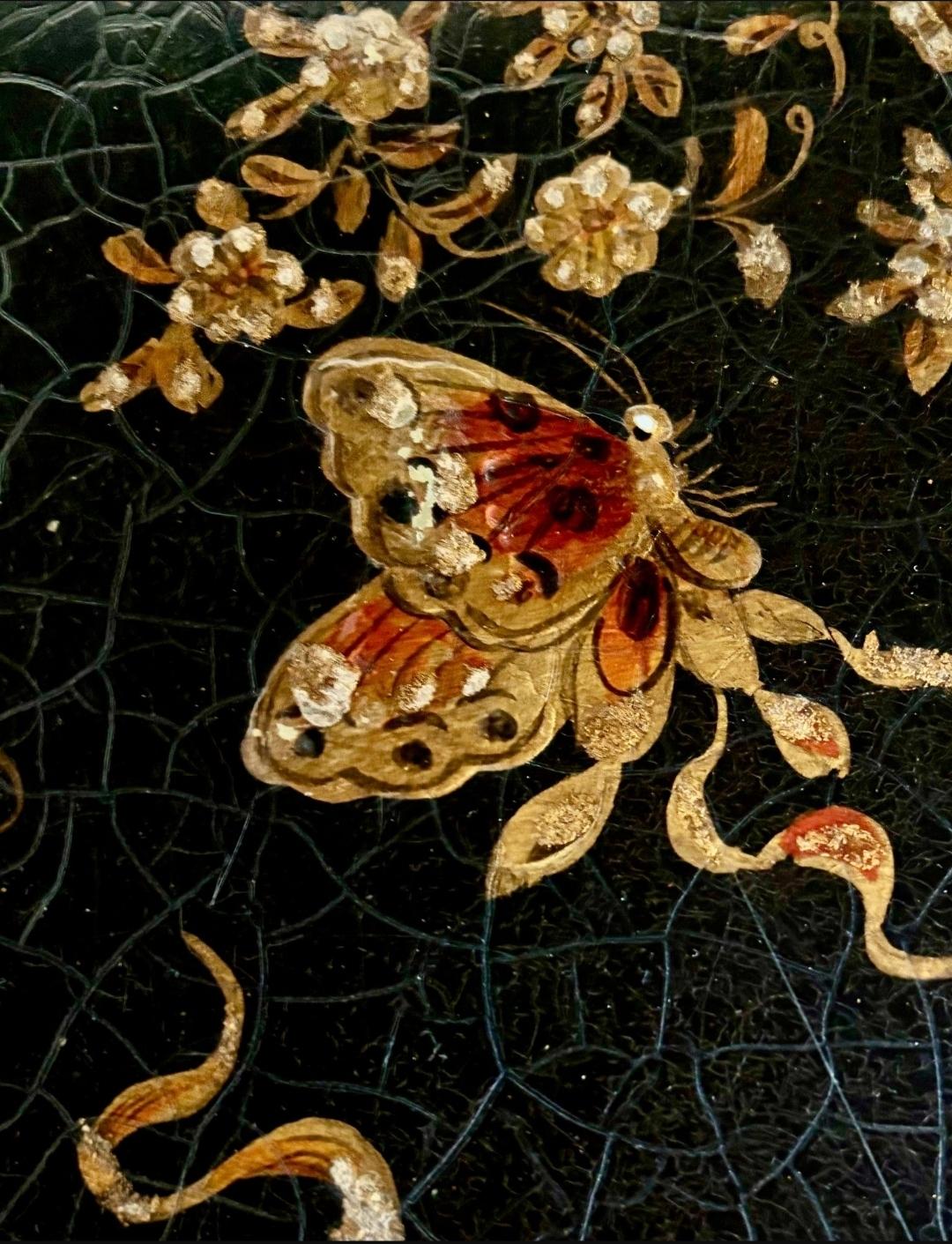 Theodore Alexander lack Japanned and Ornate Bamboo Single Drawer Tier Side Table For Sale 8