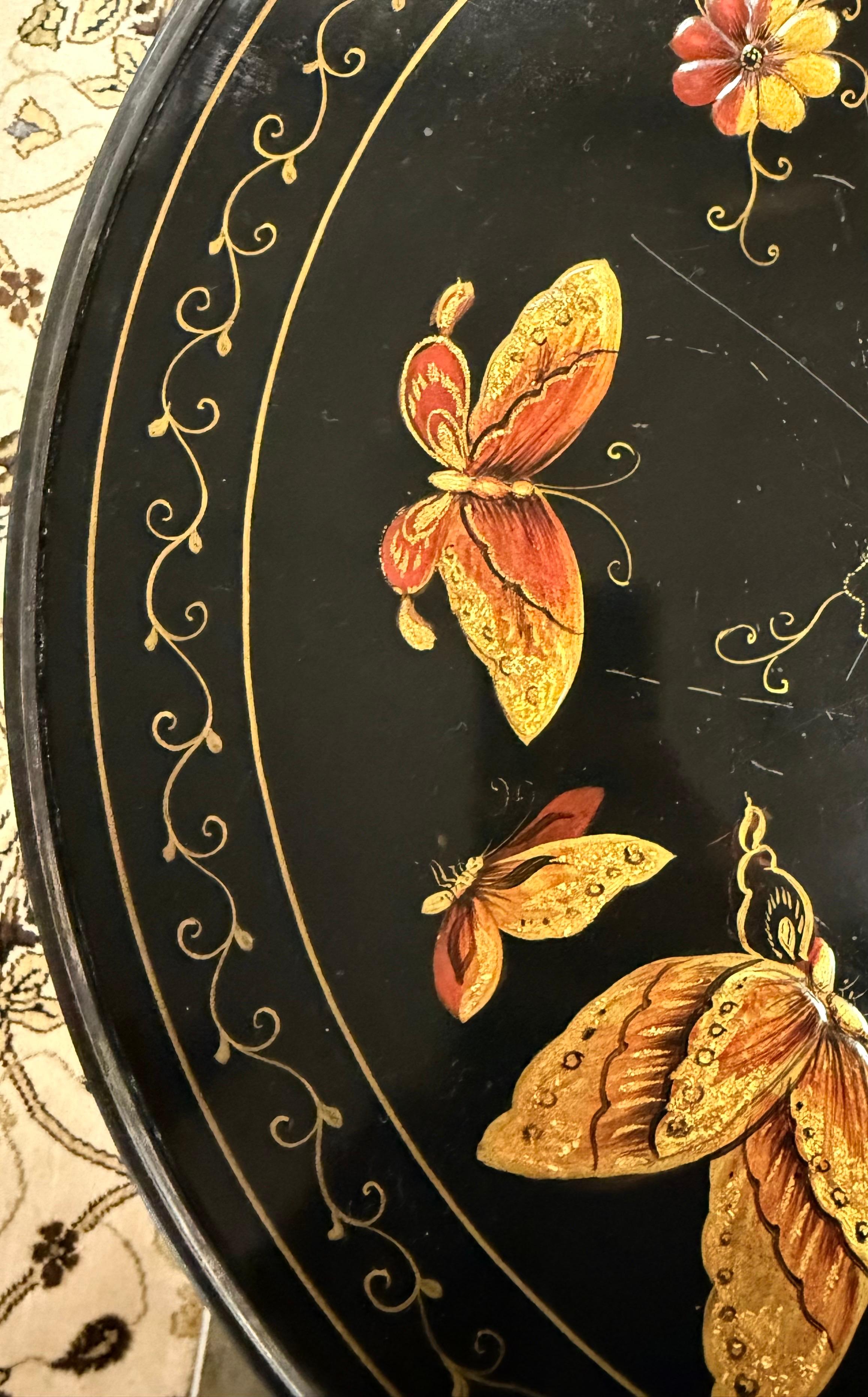 Theodore Alexander Lacquered Butterfly Round Pedestal Side End Tripod Table For Sale 1