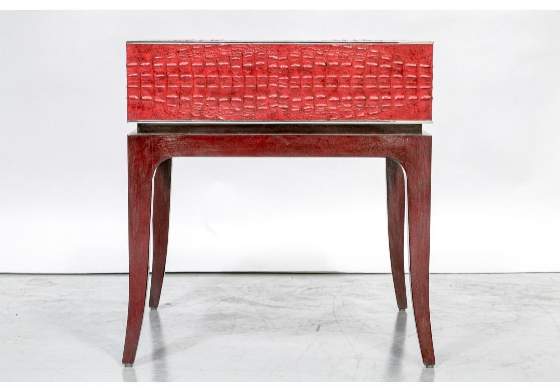 Theodore Alexander Leather Upholstered Square Drawer On Stand For Sale 3