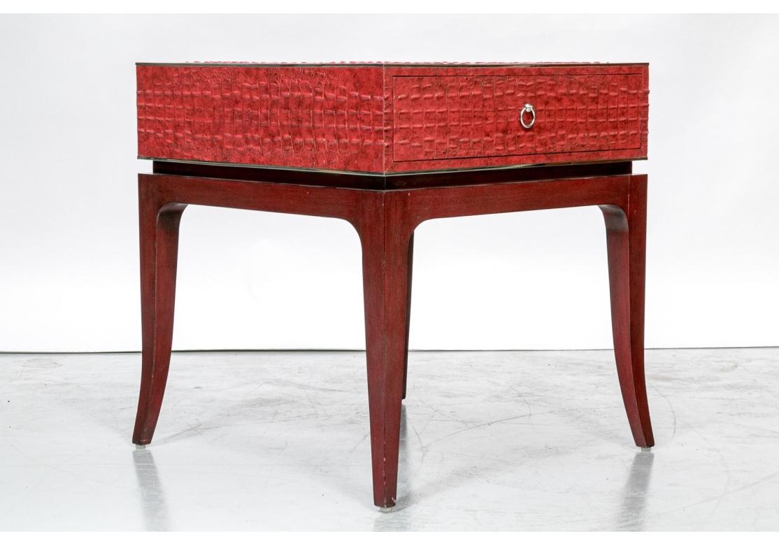 Theodore Alexander Leather Upholstered Square Drawer On Stand In Fair Condition For Sale In Bridgeport, CT