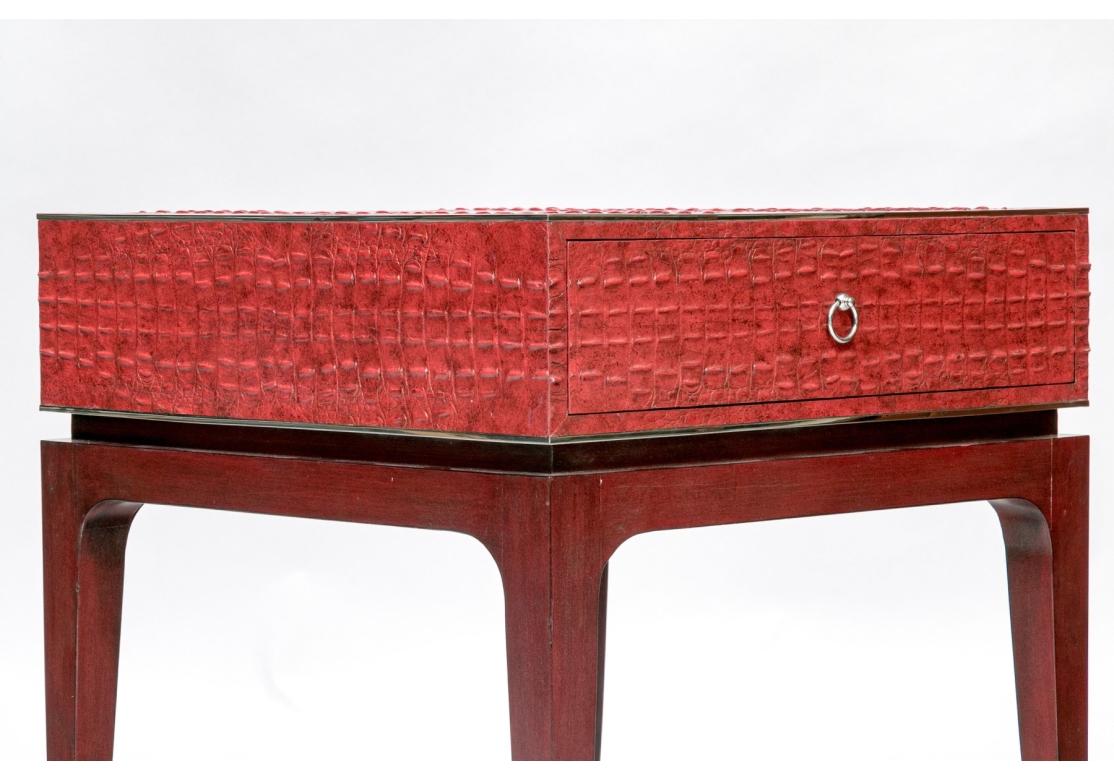 Contemporary Theodore Alexander Leather Upholstered Square Drawer On Stand For Sale