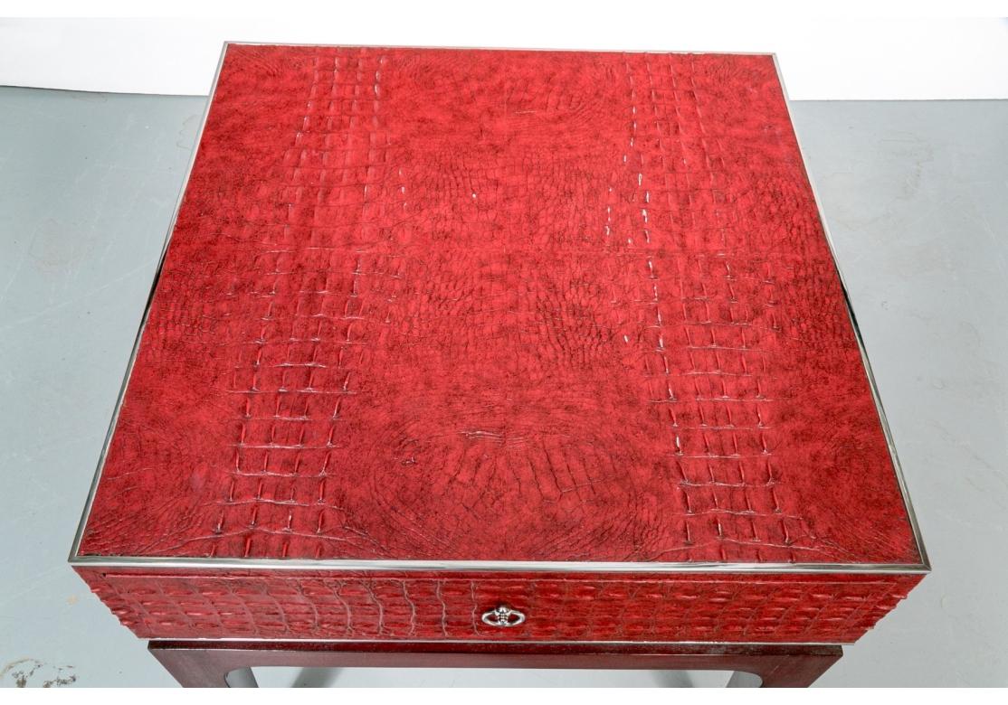 Theodore Alexander Leather Upholstered Square Drawer On Stand For Sale 1