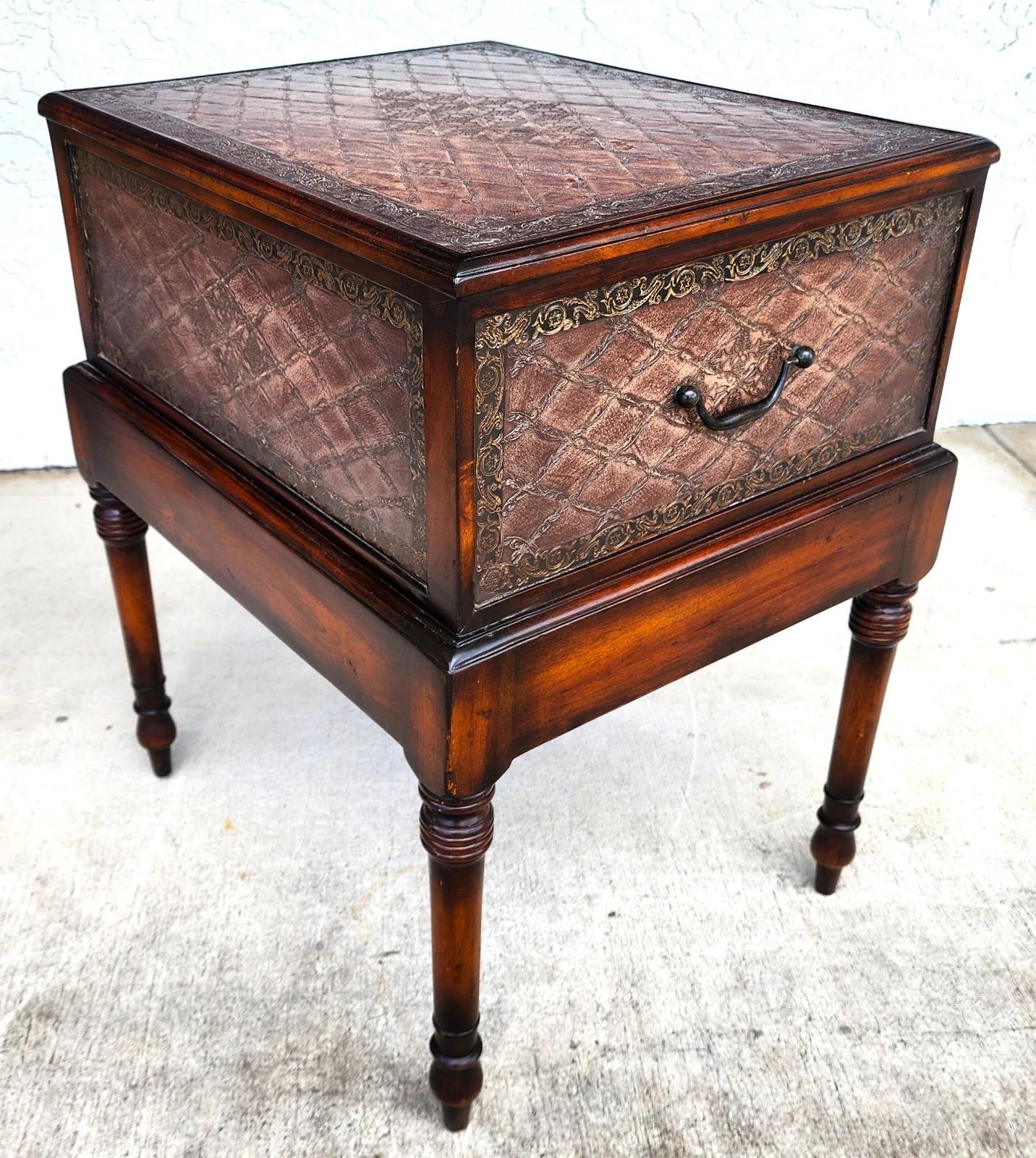Theodore Alexander Leather Wrapped Side Accent Table For Sale 5