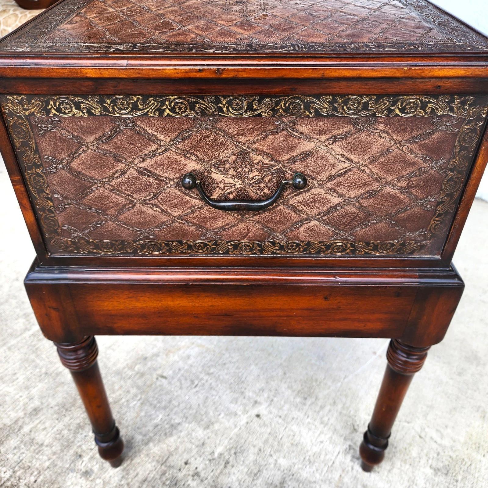 Theodore Alexander Leather Wrapped Side Accent Table For Sale 6
