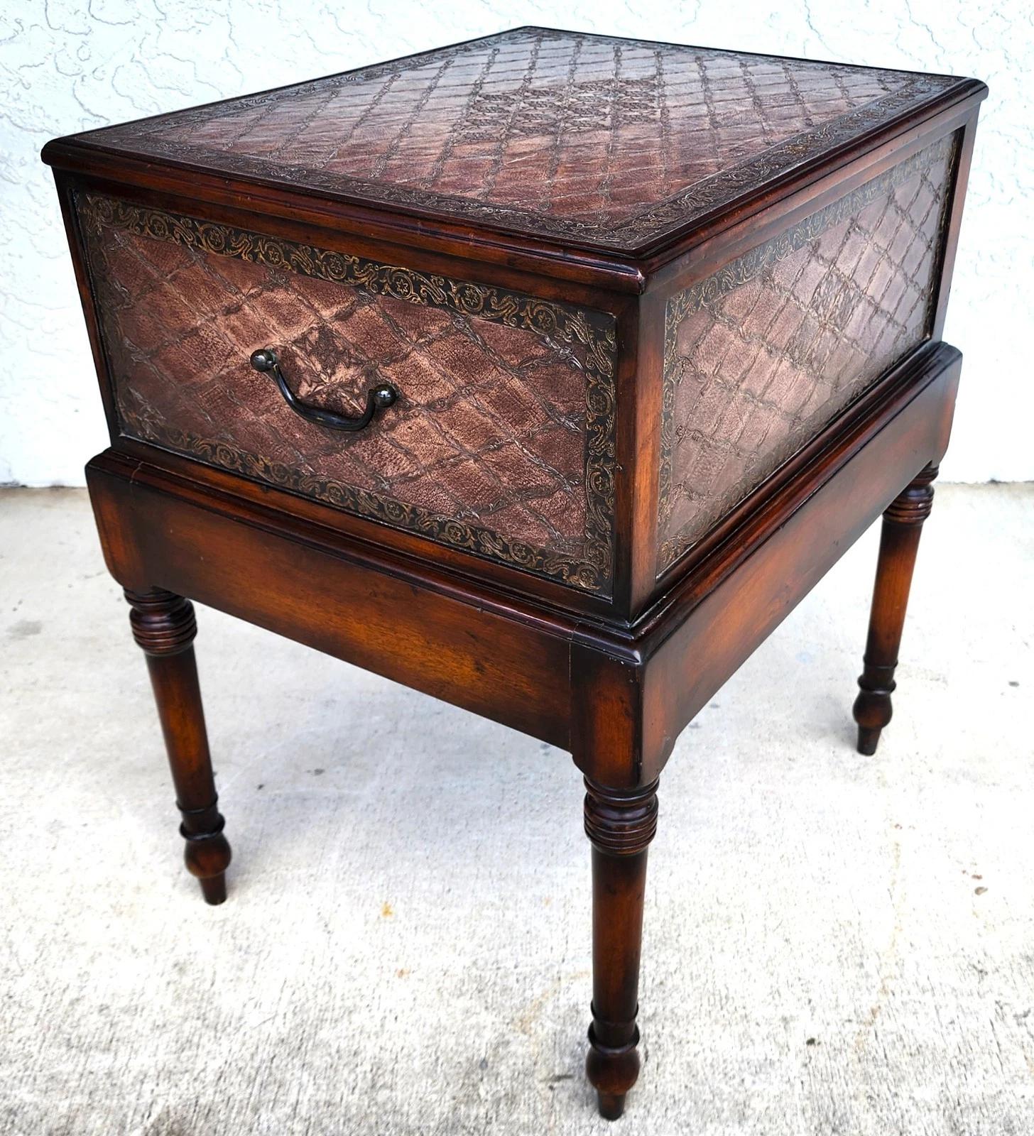 Theodore Alexander Leather Wrapped Side Accent Table For Sale 8