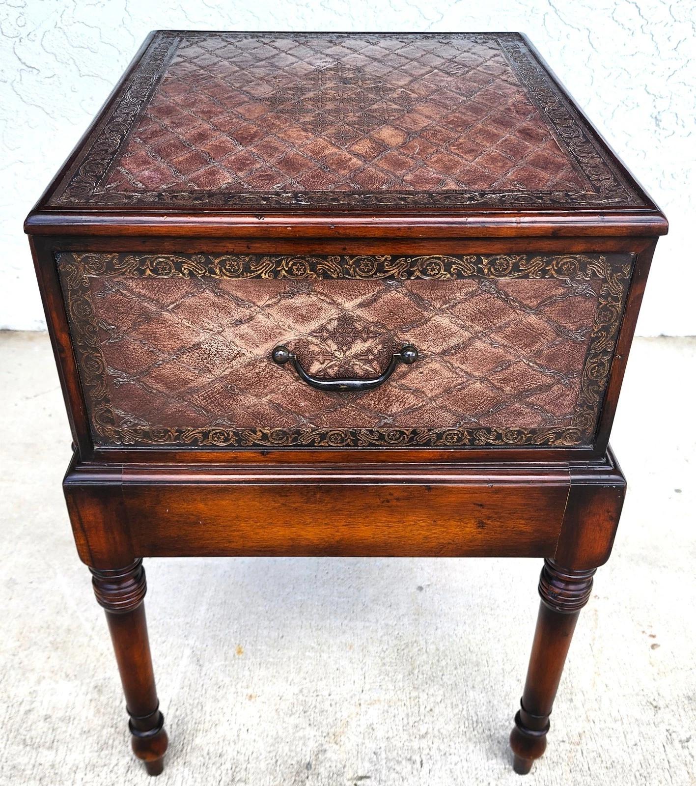 Theodore Alexander Leather Wrapped Side Accent Table For Sale 9