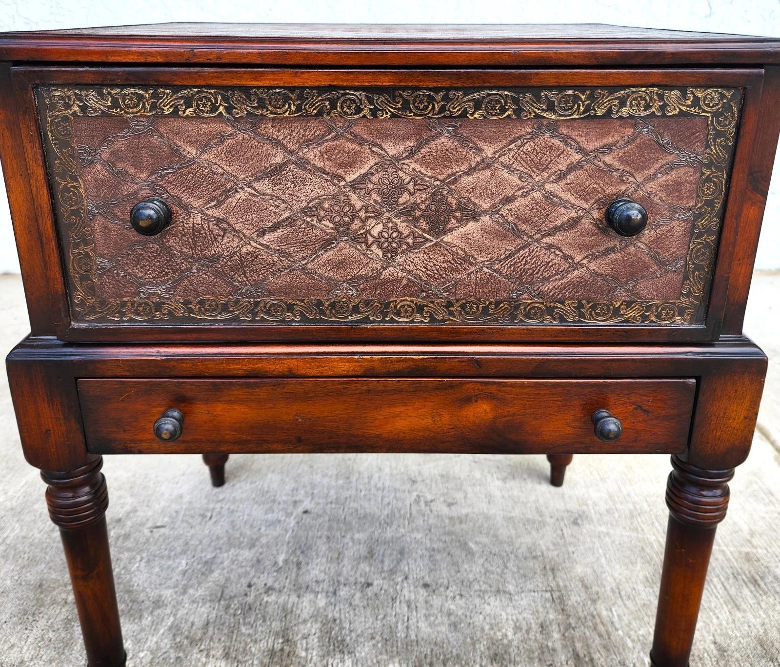 William and Mary Theodore Alexander Leather Wrapped Side Accent Table For Sale