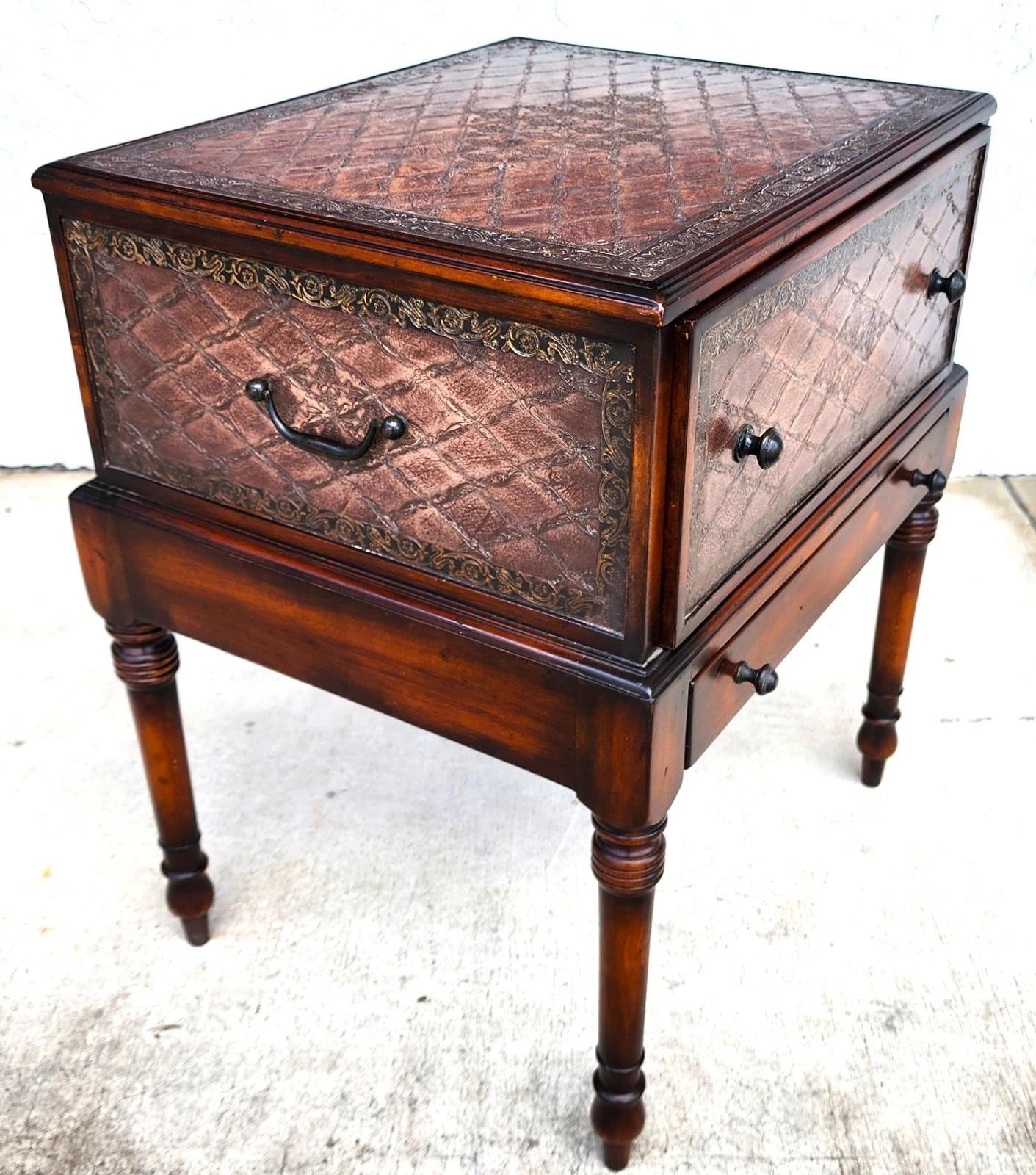 Theodore Alexander Leather Wrapped Side Accent Table For Sale 3