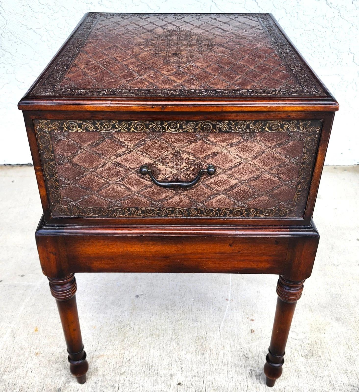Theodore Alexander Leather Wrapped Side Accent Table For Sale 4