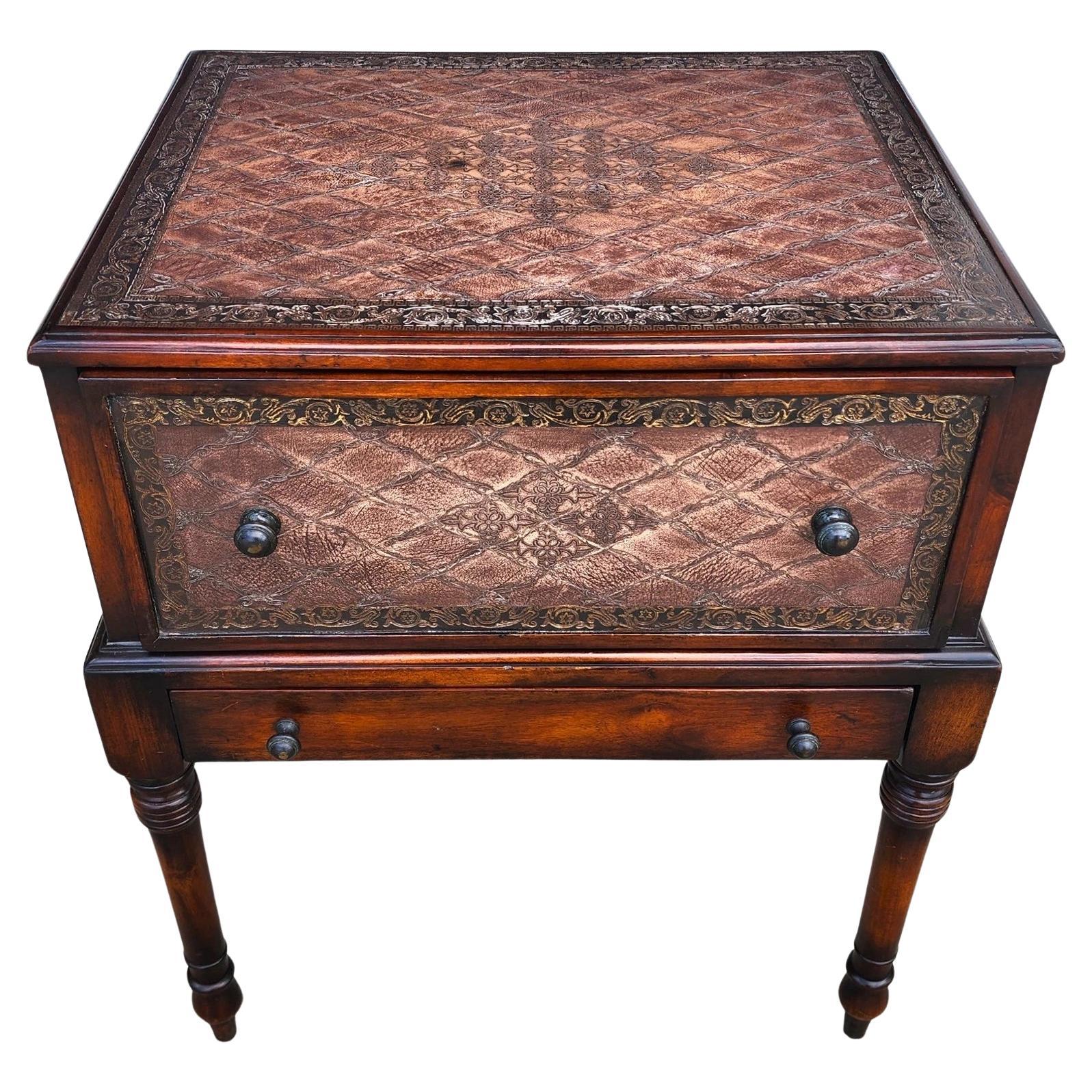 Theodore Alexander Leather Wrapped Side Accent Table For Sale