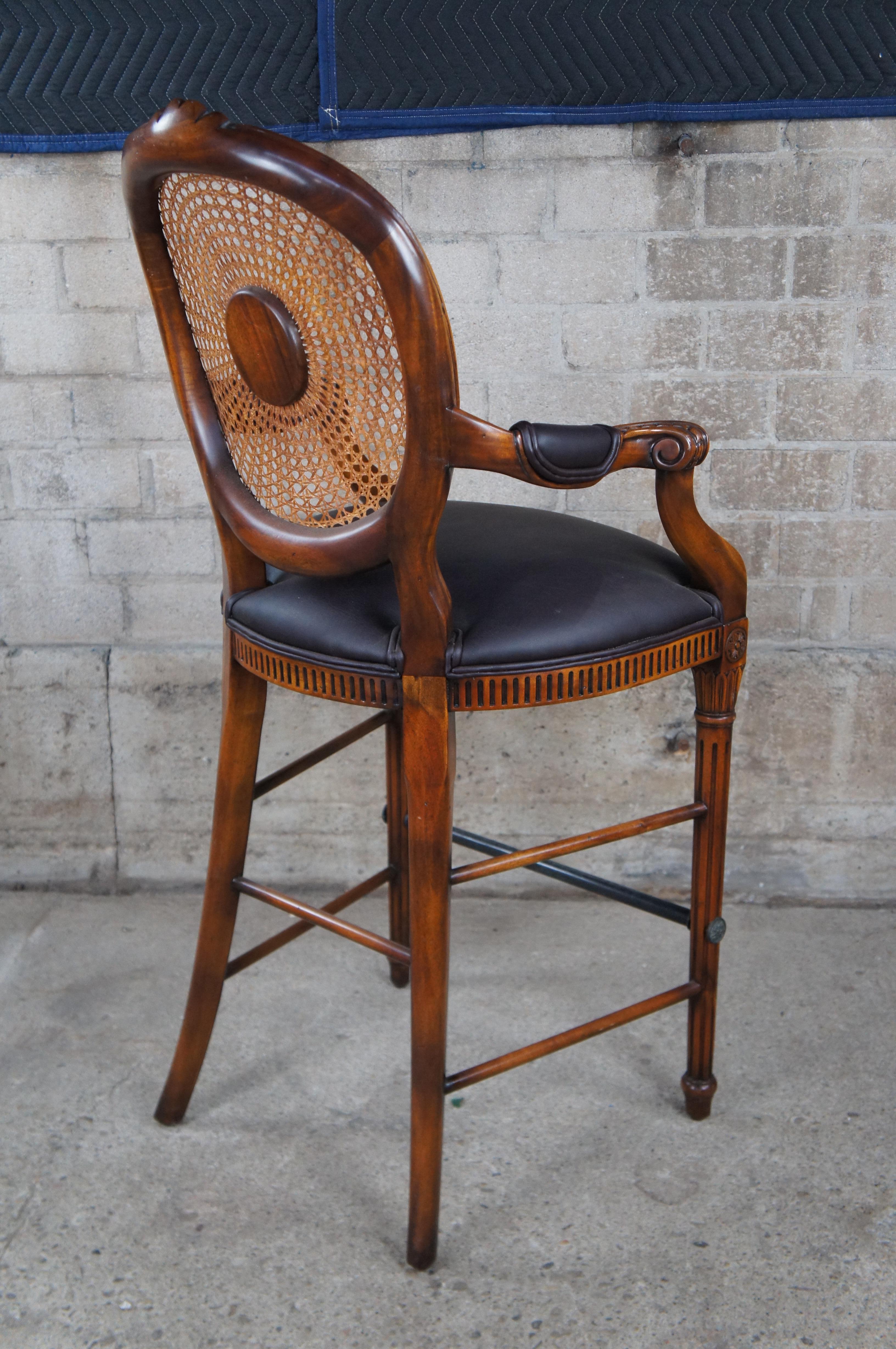 Theodore Alexander Louis XV Style Carved Mahogany & Leather Cane Back Bar Stool For Sale 2