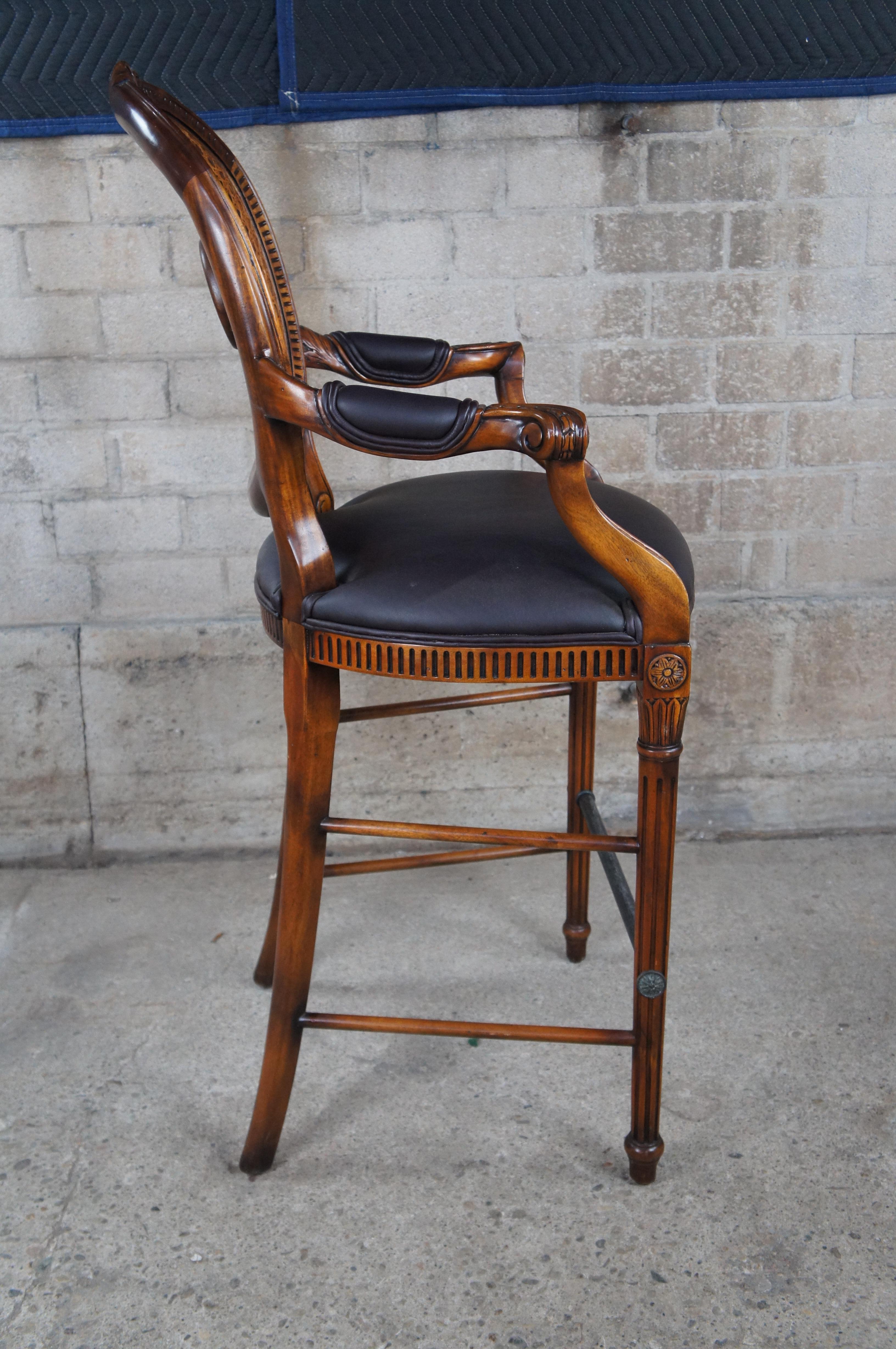 Theodore Alexander Louis XV Style Carved Mahogany & Leather Cane Back Bar Stool For Sale 3