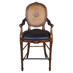 Theodore Alexander Louis XV Style Carved Mahogany & Leather Cane Back Bar Stool