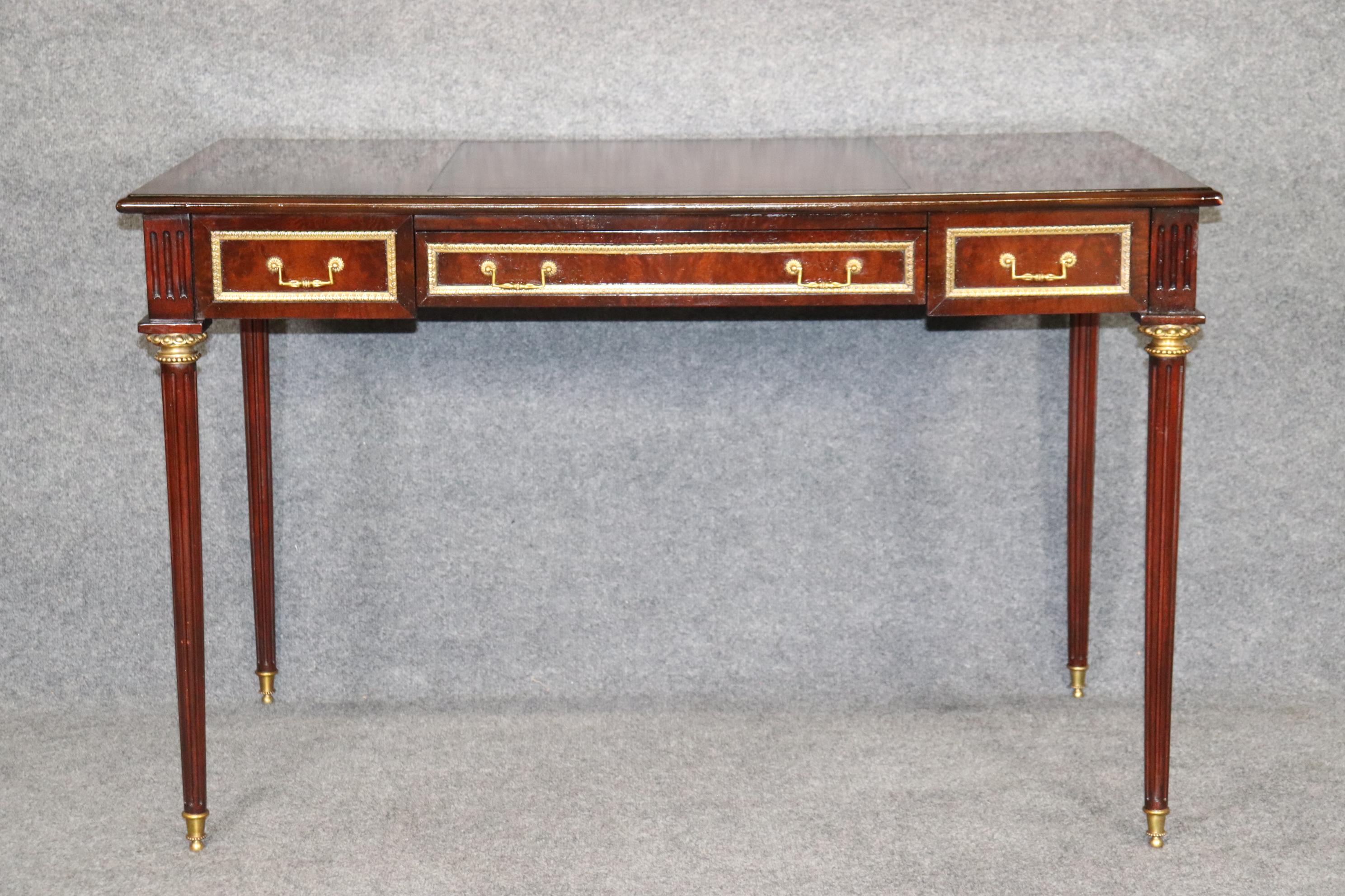 Theodore Alexander Louis XVI Style Desk with Brass Accents Leather Top In Good Condition In Swedesboro, NJ