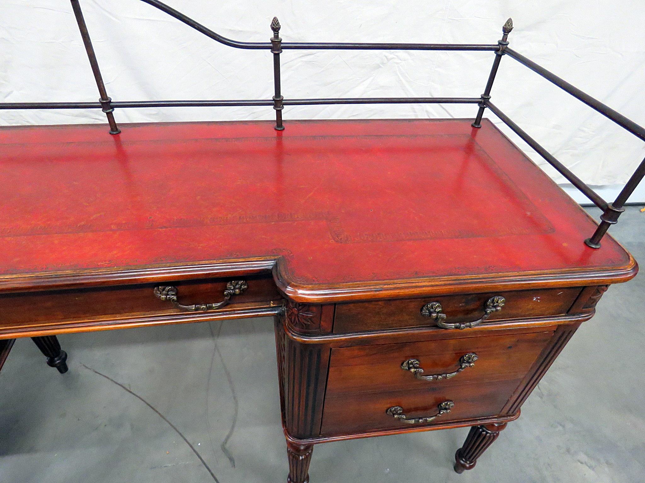 Louis XVI Theodore Alexander English Regency Leather Top Writing Desk with Brass Gallery
