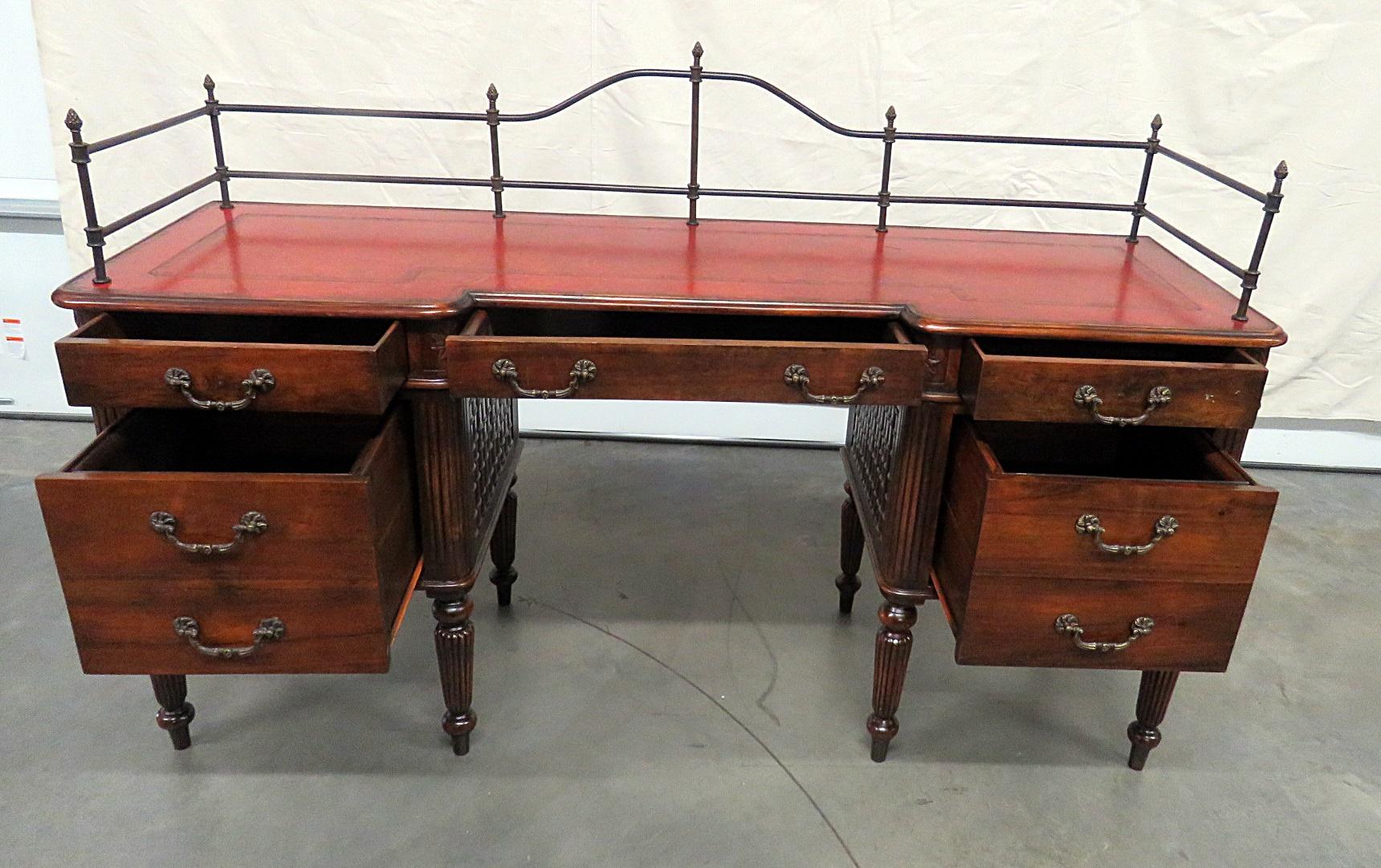 Theodore Alexander English Regency Leather Top Writing Desk with Brass Gallery In Good Condition In Swedesboro, NJ