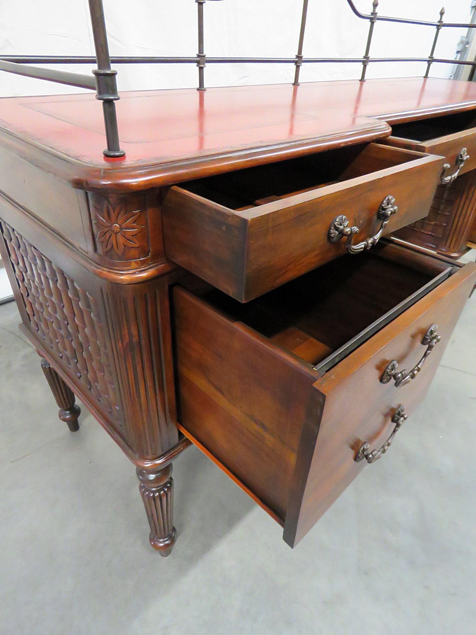 20th Century Theodore Alexander English Regency Leather Top Writing Desk with Brass Gallery