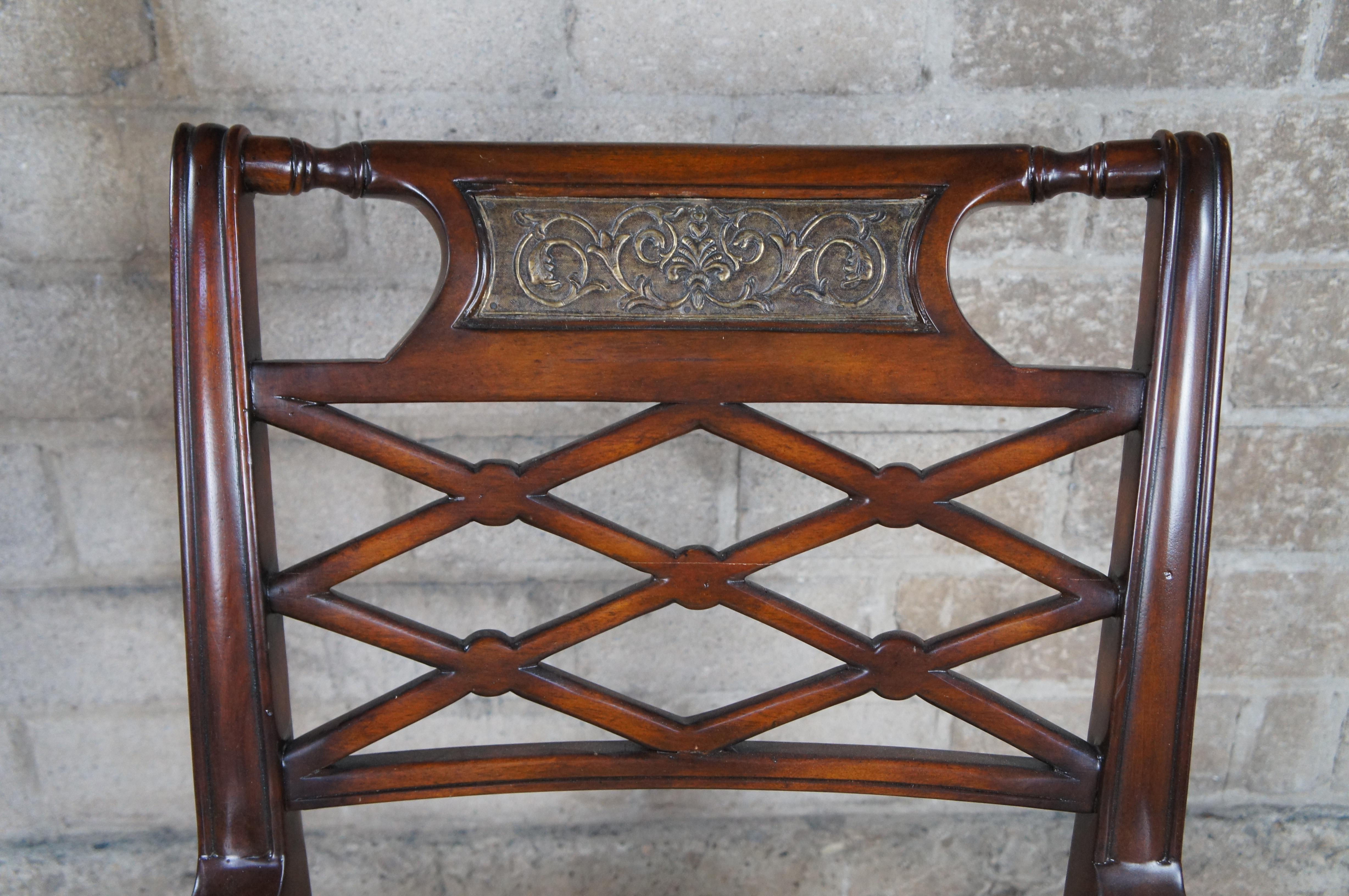 Theodore Alexander Louis XVI Style Mahogany Bronze Repousse Lattice Arm Chair For Sale 1
