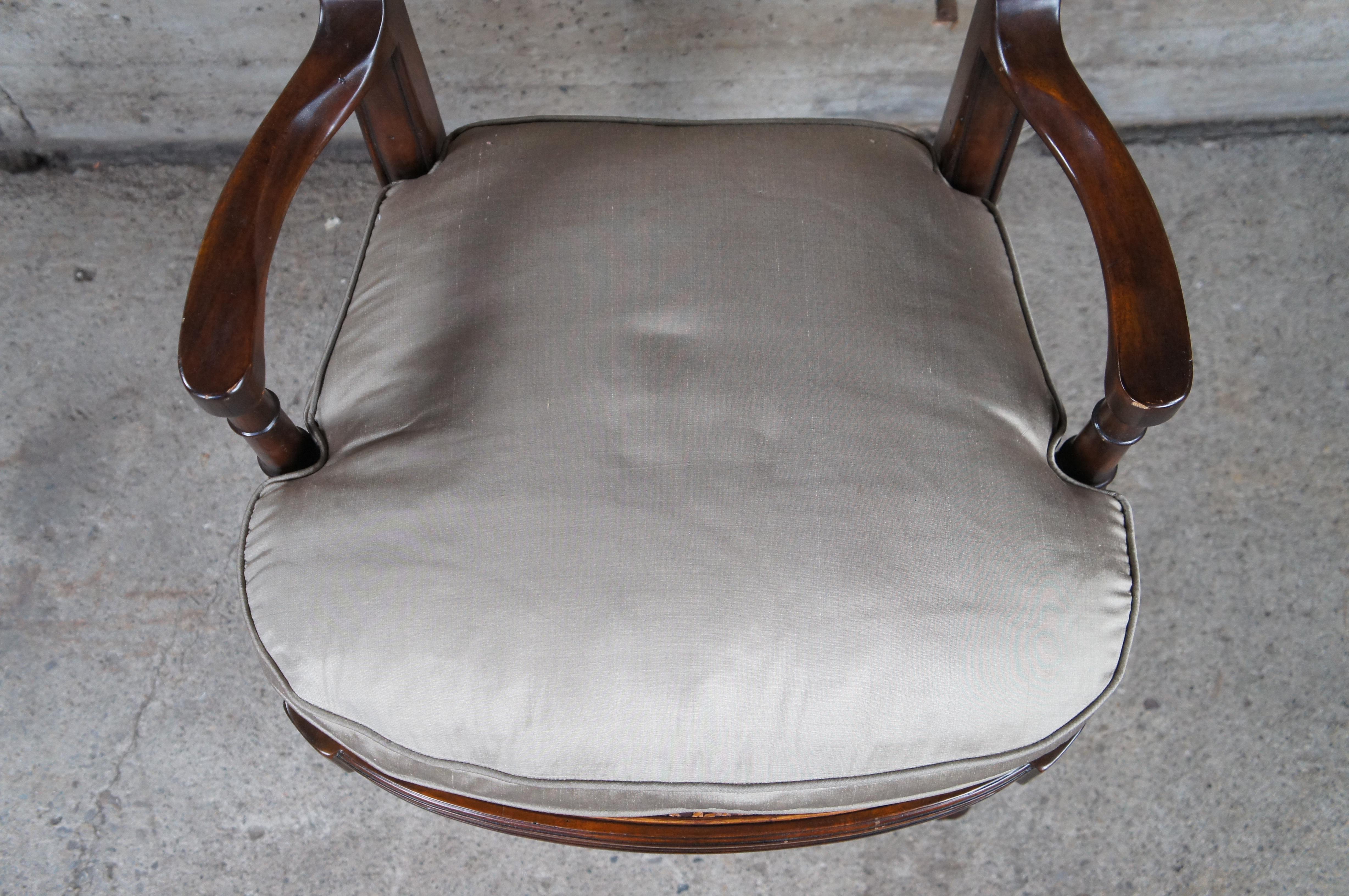 Theodore Alexander Louis XVI Style Mahogany Bronze Repousse Lattice Arm Chair For Sale 2