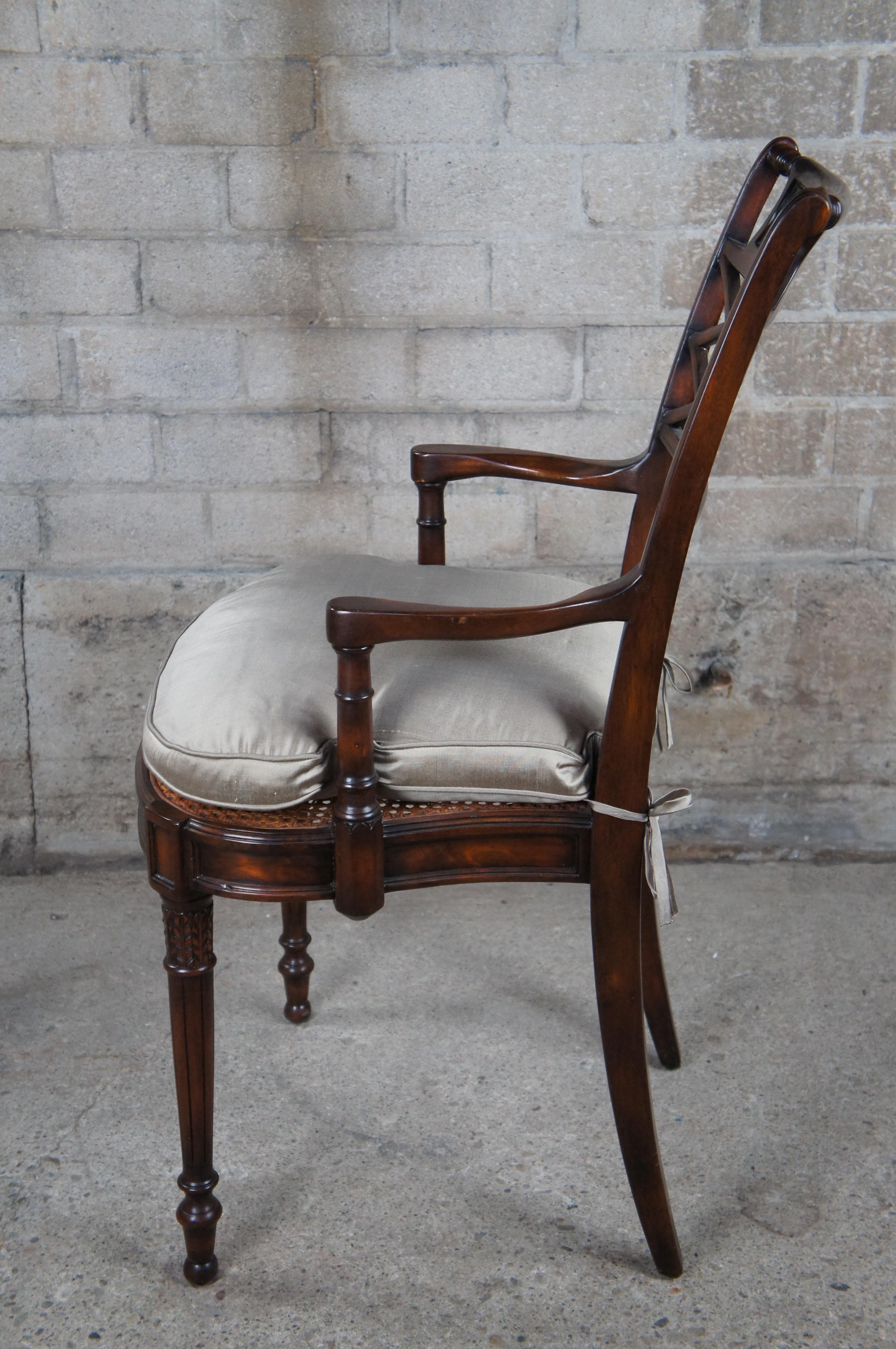 Theodore Alexander Louis XVI Style Mahogany Bronze Repousse Lattice Arm Chair For Sale 3