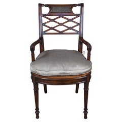 Theodore Alexander Louis XVI Style Mahogany Bronze Repousse Lattice Arm Chair