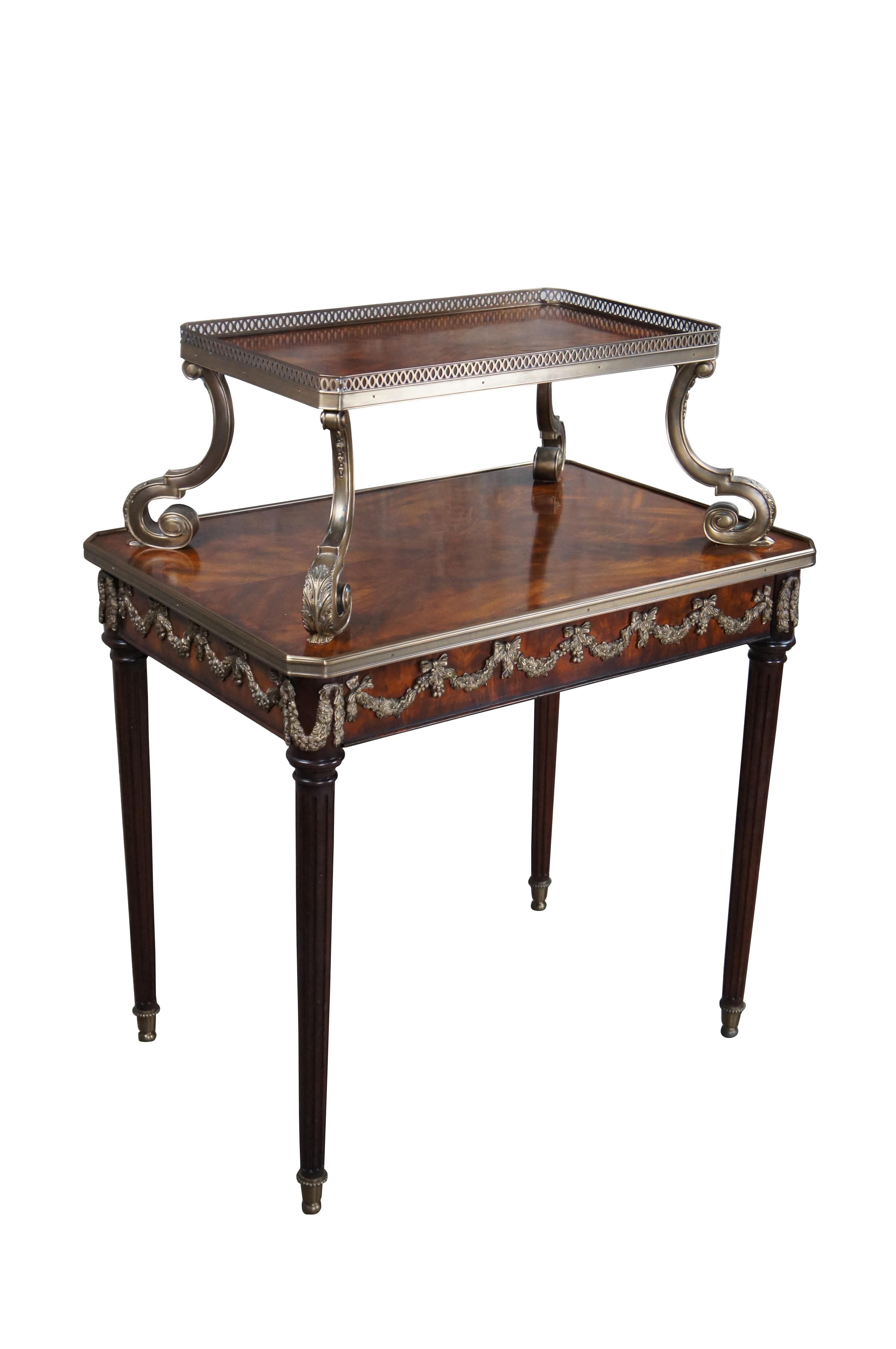 Theodore Alexander Louis XVI Two Tier Crotch Mahogany Display Tea Serving Table In Good Condition For Sale In Dayton, OH