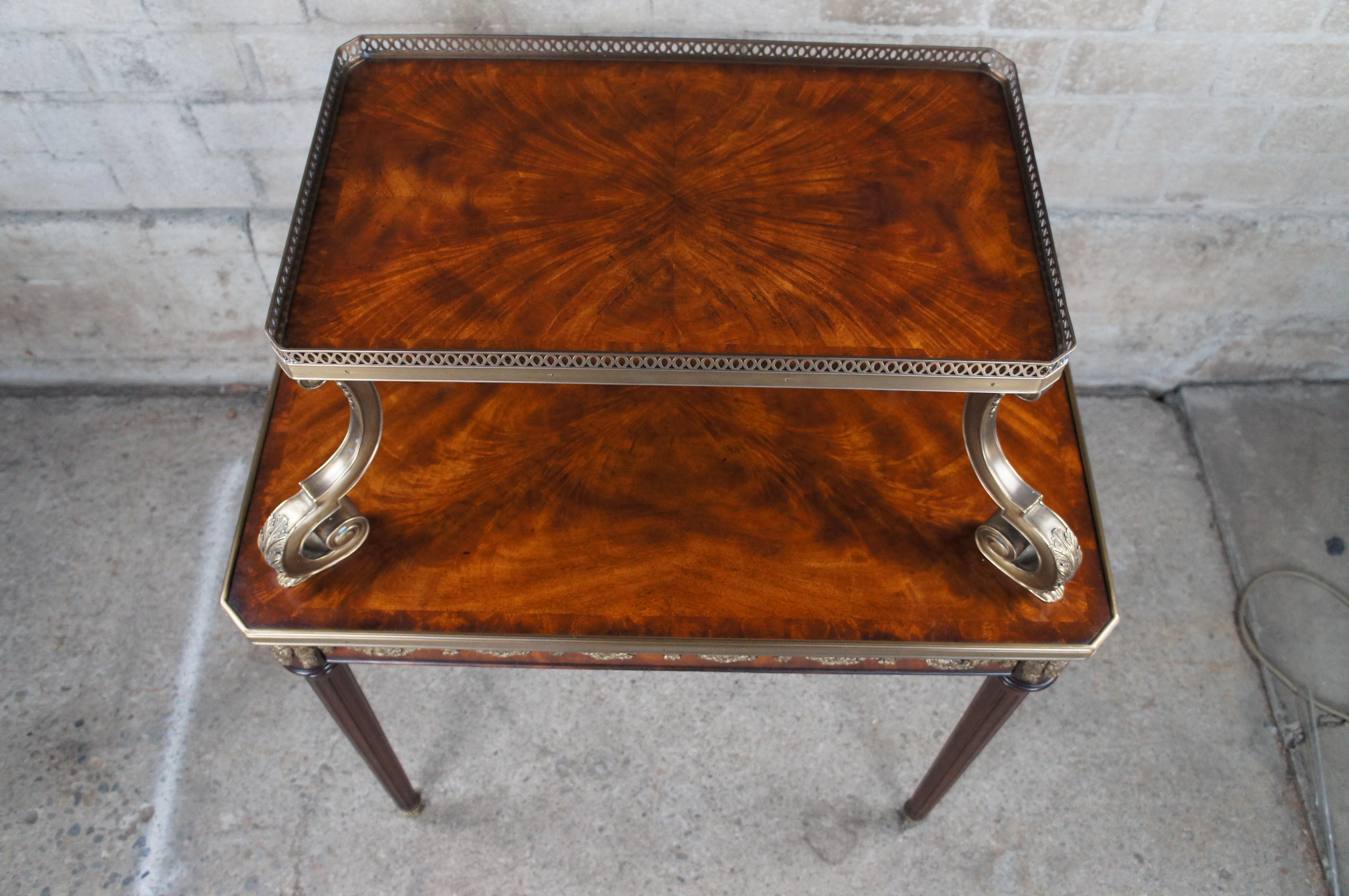 20th Century Theodore Alexander Louis XVI Two Tier Crotch Mahogany Display Tea Serving Table For Sale