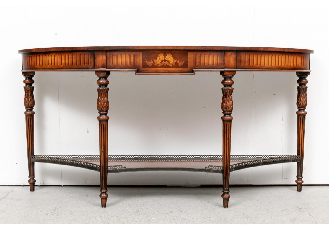 Regency Theodore Alexander Mahogany Demilune Tiered Console Table with Marquetry Details