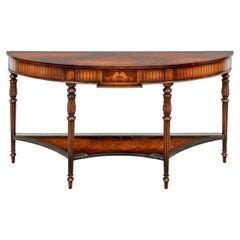 Theodore Alexander Mahogany Demilune Tiered Console Table with Marquetry Details