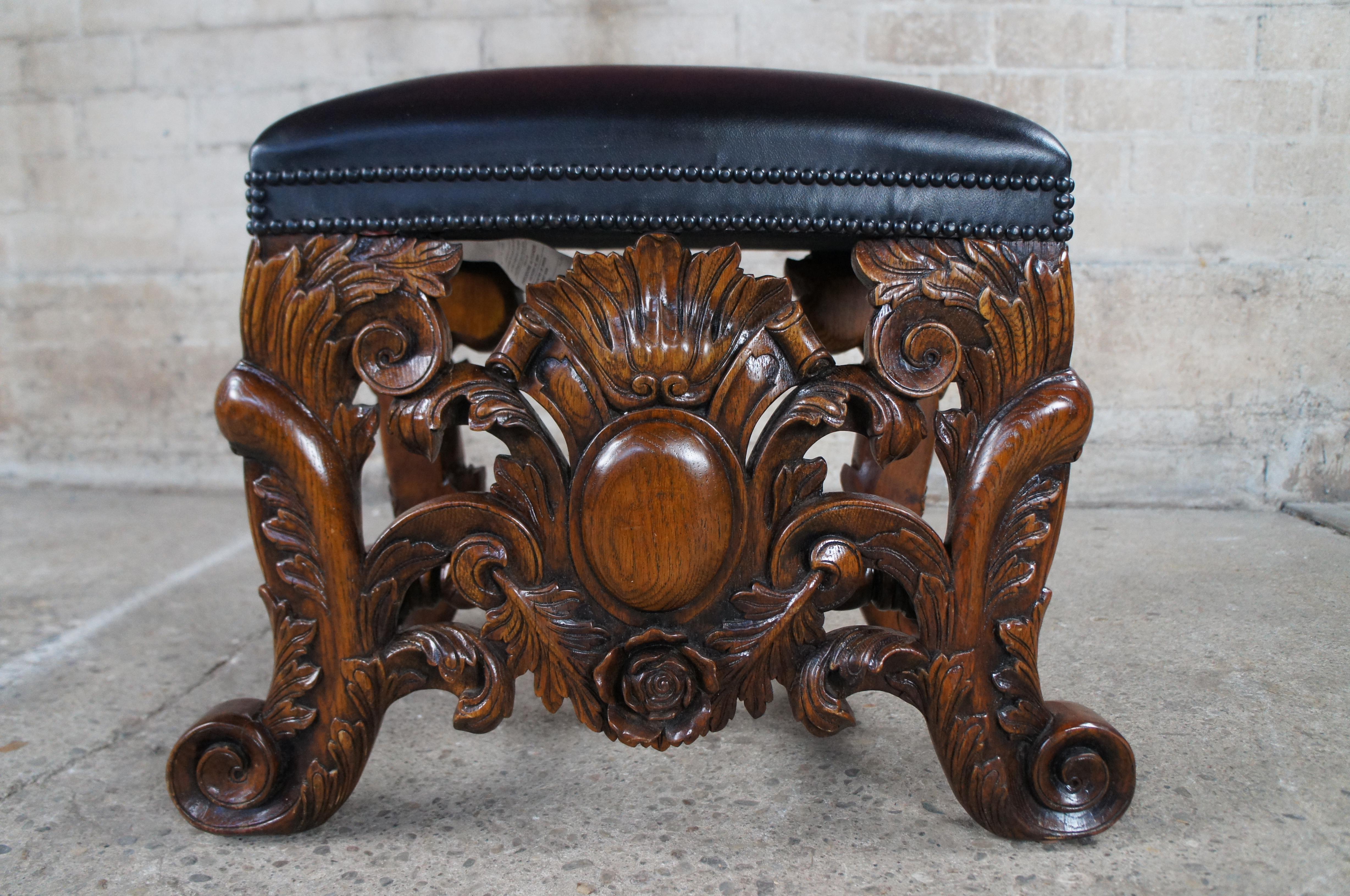 Theodore Alexander Mahogany Leather Nailhead Acanthus Foot Stool Rest Ottoman 5
