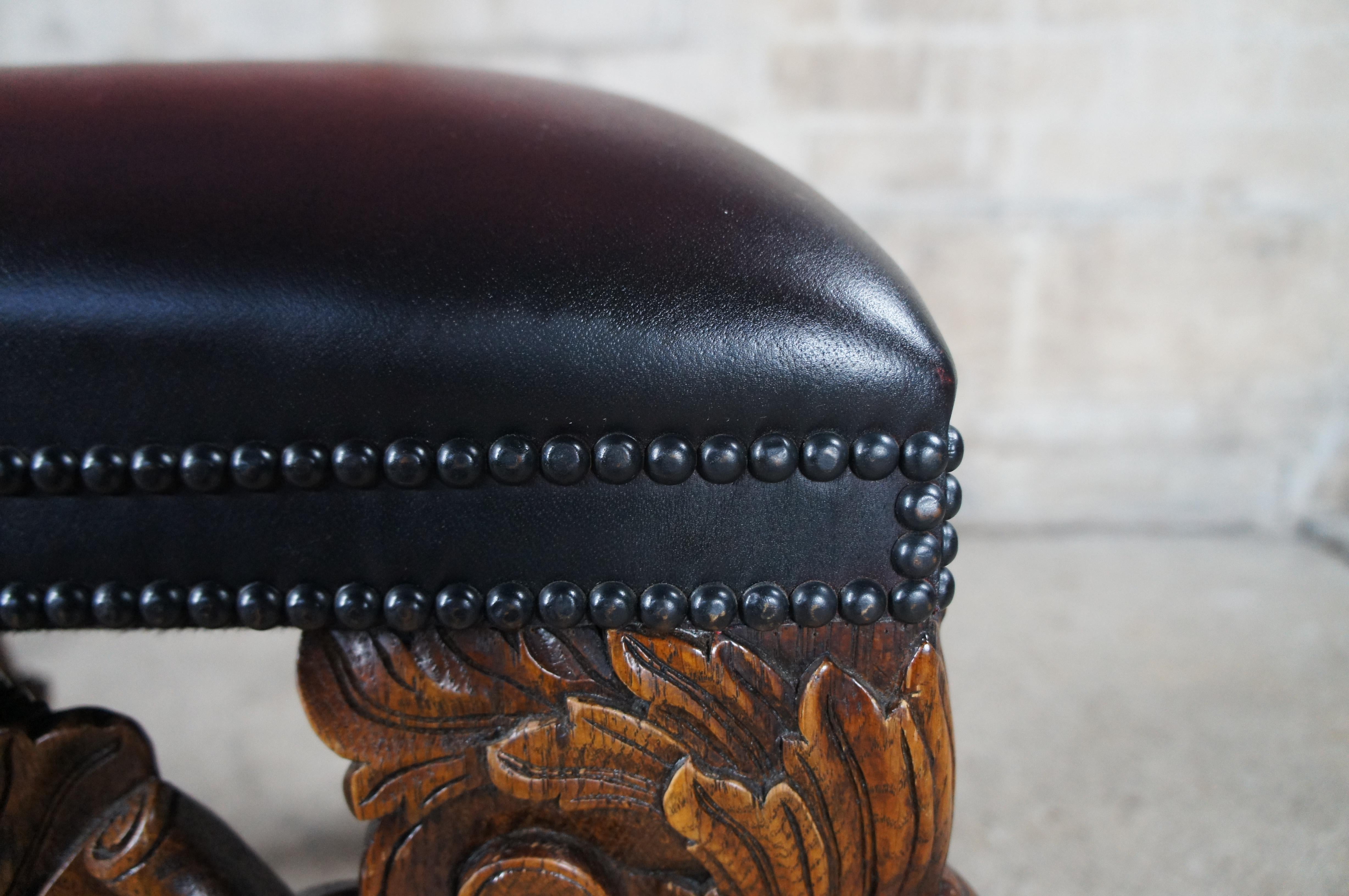 Theodore Alexander Mahogany Leather Nailhead Acanthus Foot Stool Rest Ottoman 6