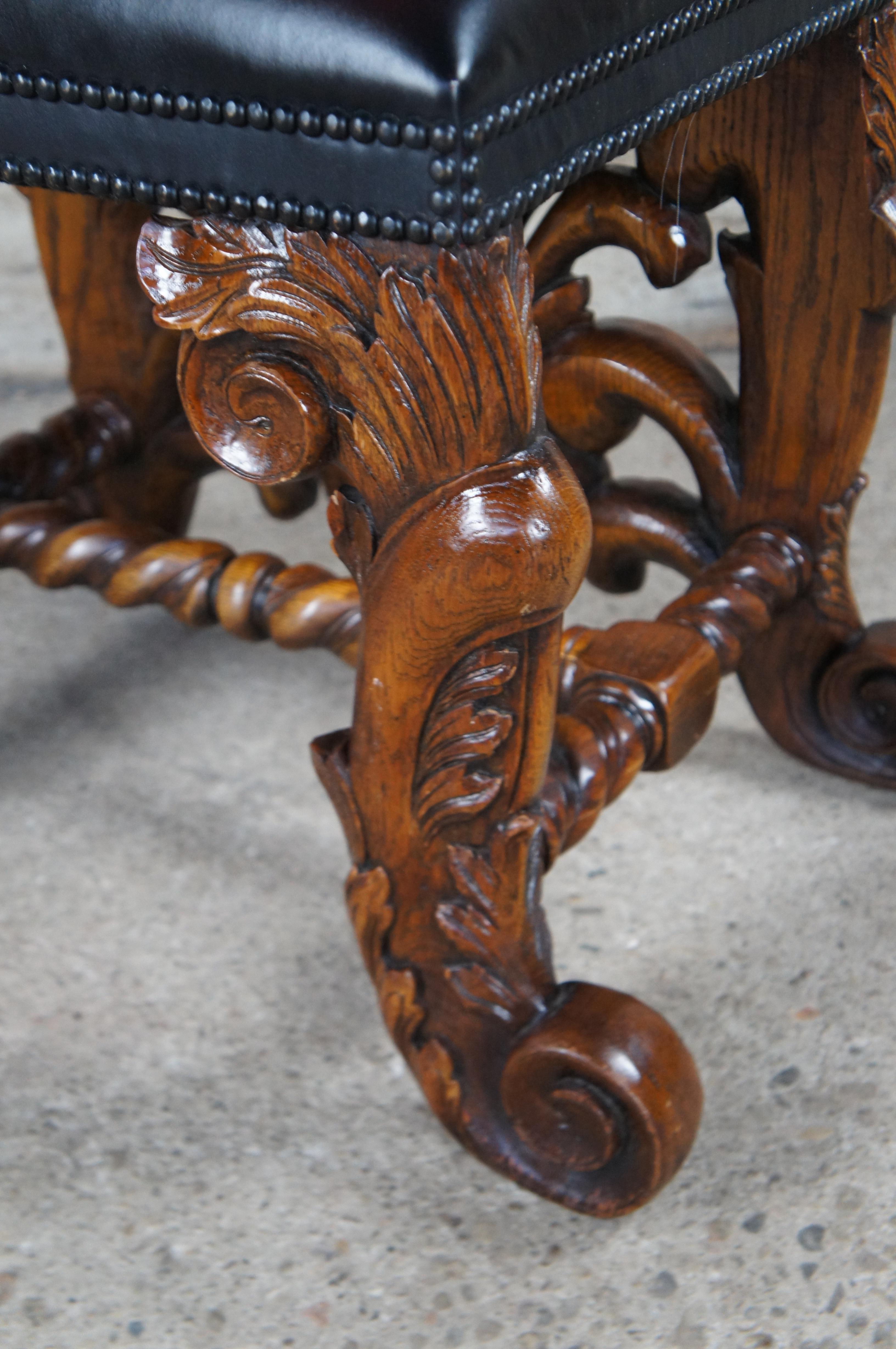Theodore Alexander Mahogany Leather Nailhead Acanthus Foot Stool Rest Ottoman 3