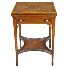 Theodore Alexander Mahogany Leather Tiered Handkerchief Game Card Accent Table