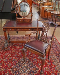 Theodore Alexander Mahogany Leather Tooled Rams Head Vanity Dressing Table