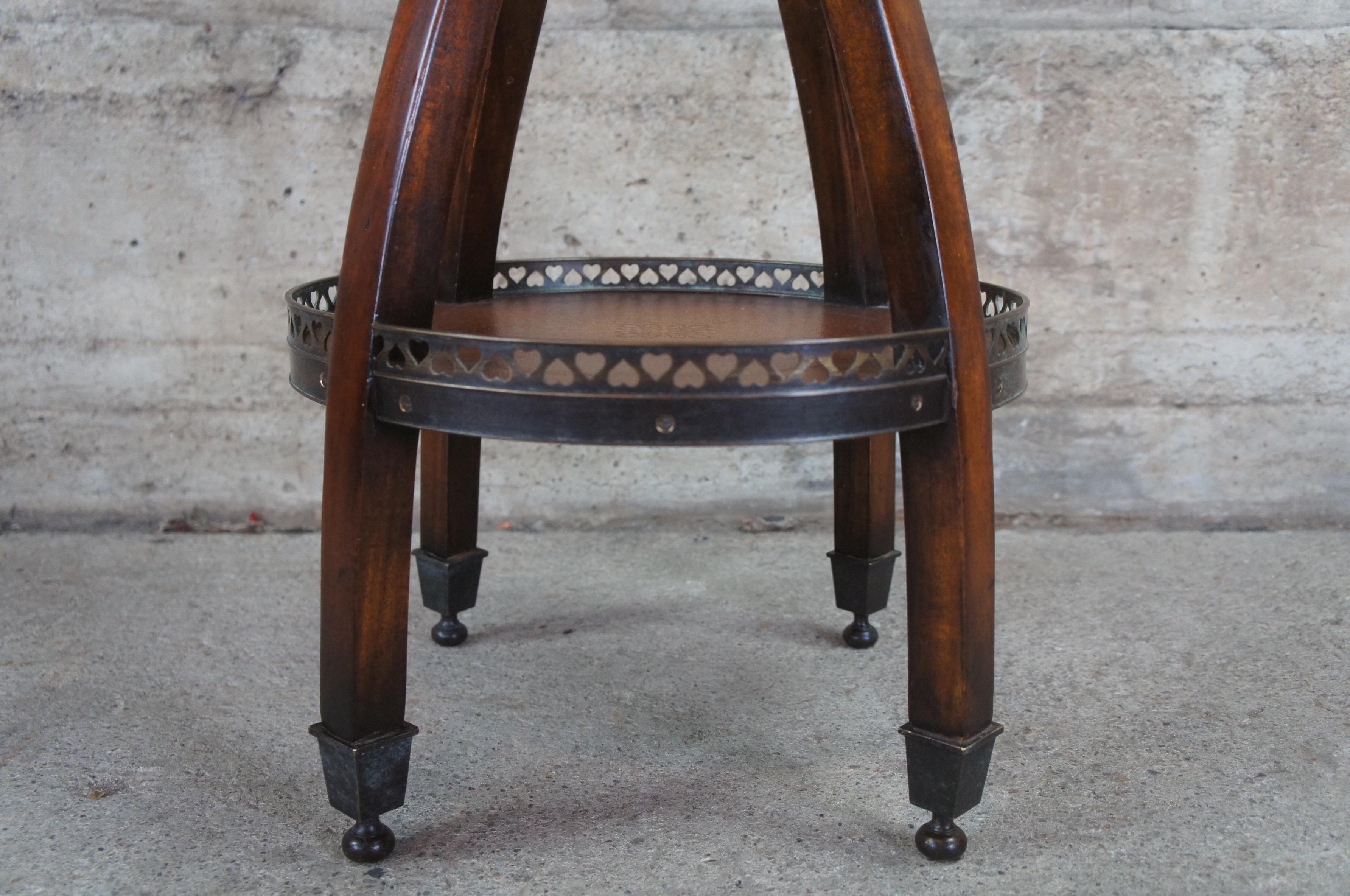 Theodore Alexander Mahogany & Tooled Leather 3 Tier Pedestal Stand Display Table 1