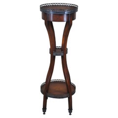 Vintage Theodore Alexander Mahogany & Tooled Leather 3 Tier Pedestal Stand Display Table