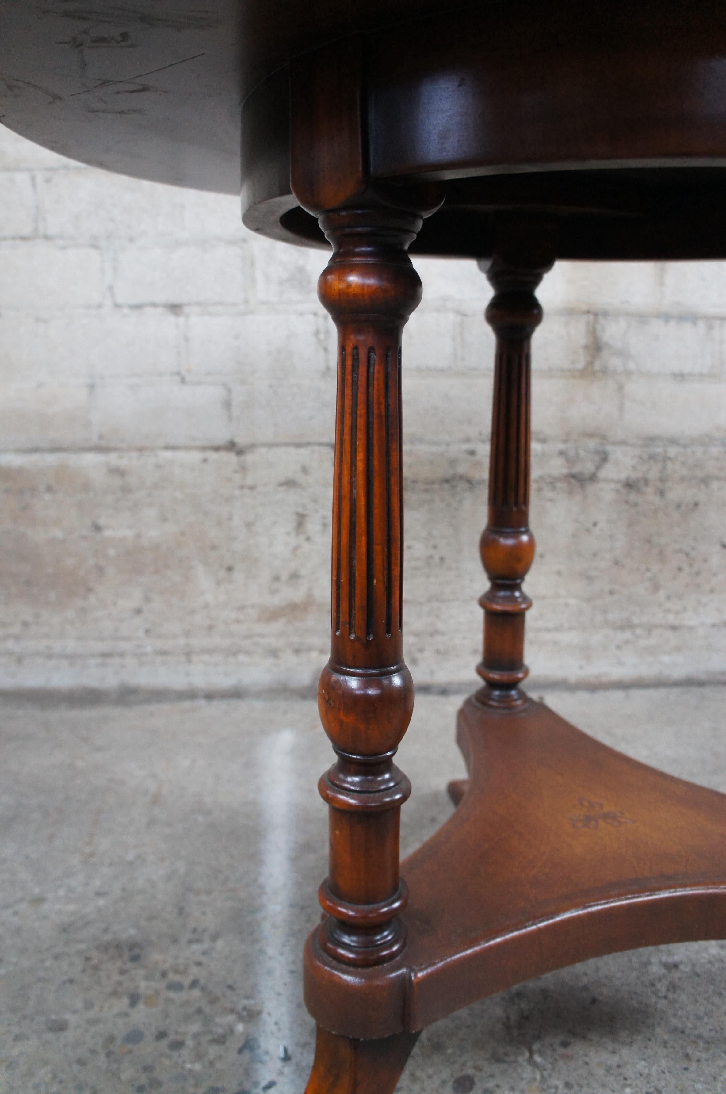 Theodore Alexander Mahogany & Tooled Leather Entry Center Table Brass Gallery 3