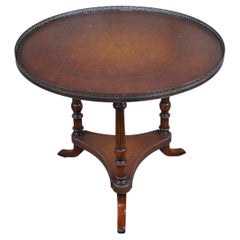 Theodore Alexander Mahogany & Tooled Leather Entry Center Table Brass Gallery