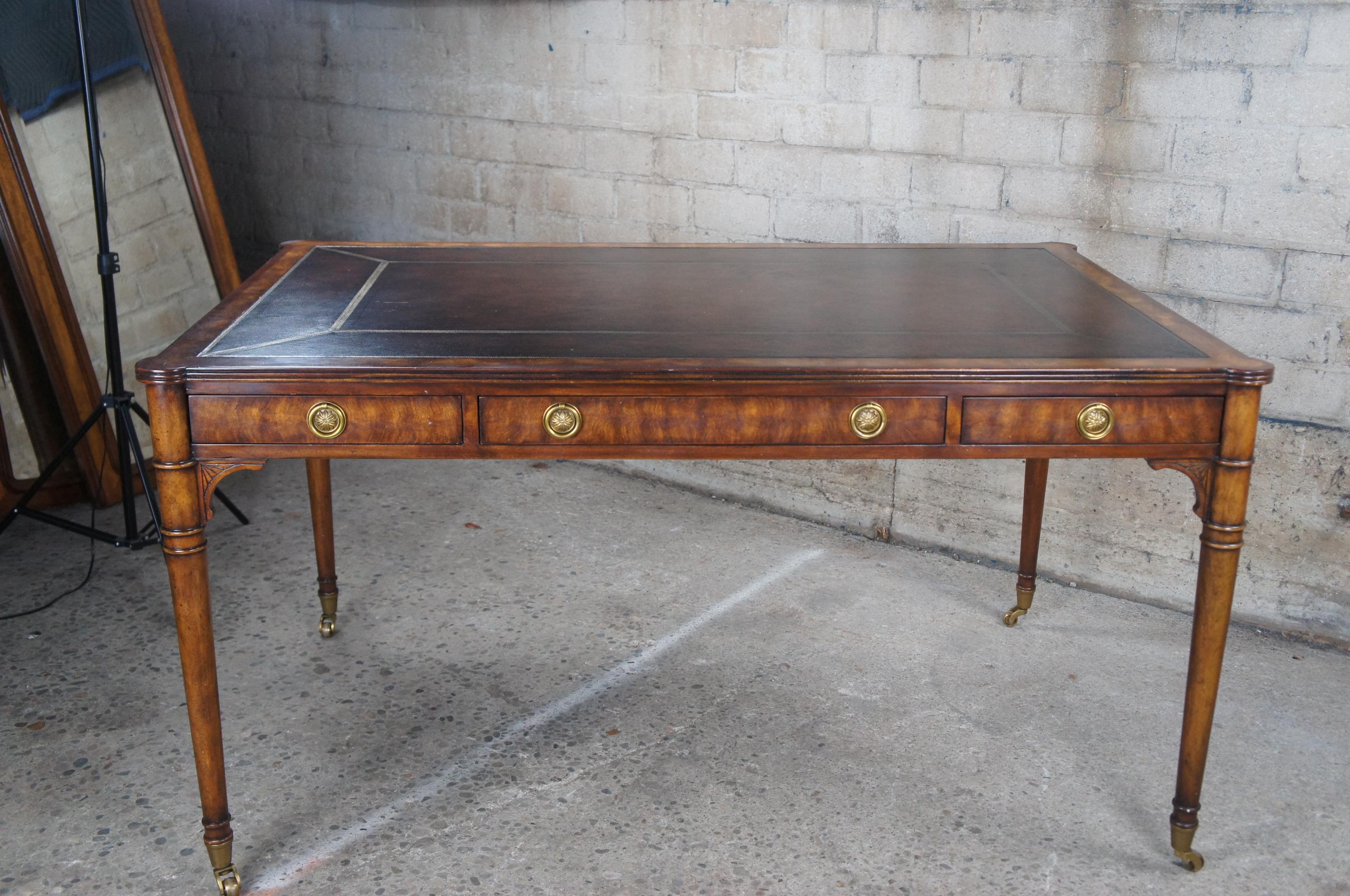 Theodore Alexander Man of Letters Flame Mahogany Leather Partners Writing Desk 7