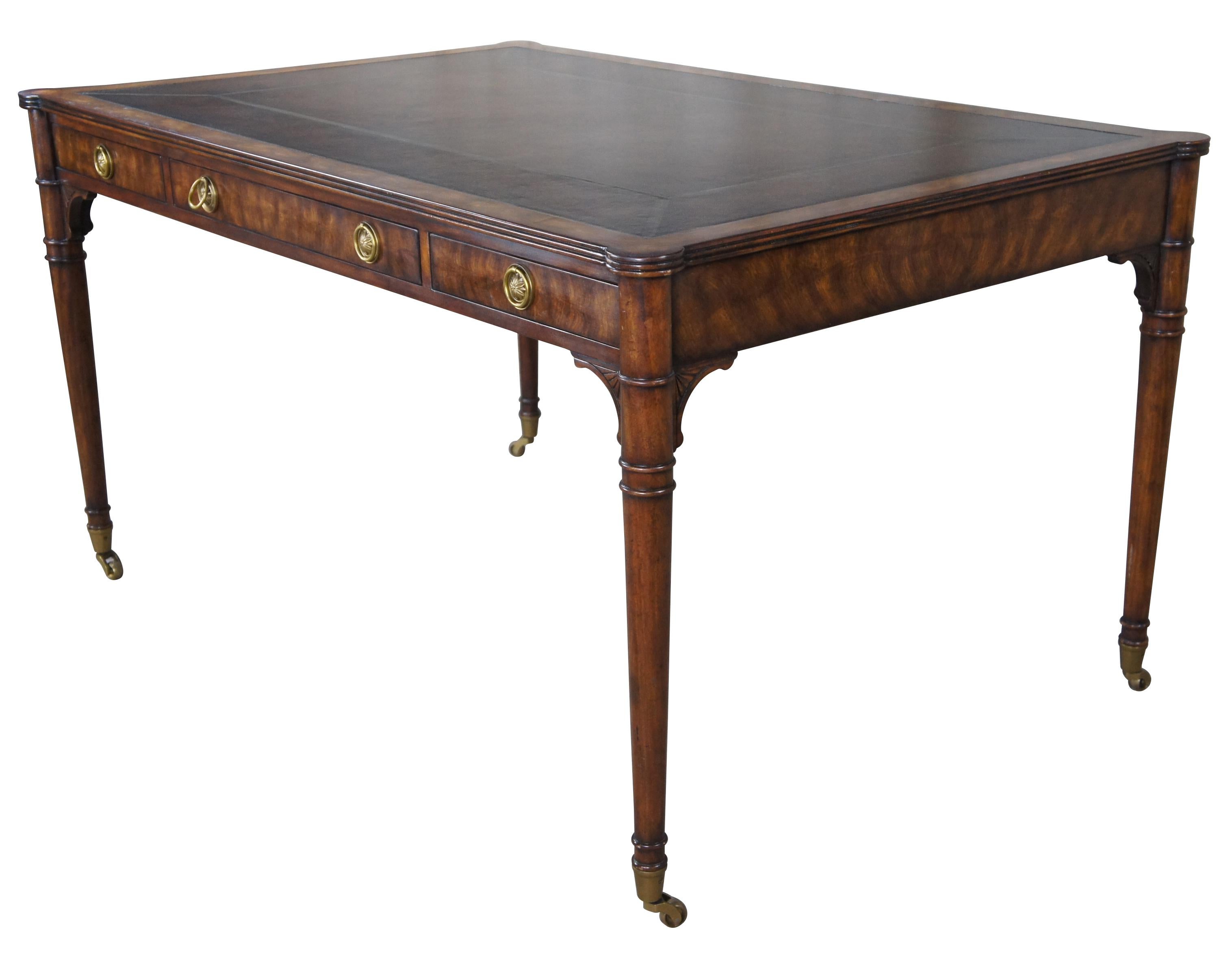 Georgian Theodore Alexander Man of Letters Flame Mahogany Leather Partners Writing Desk