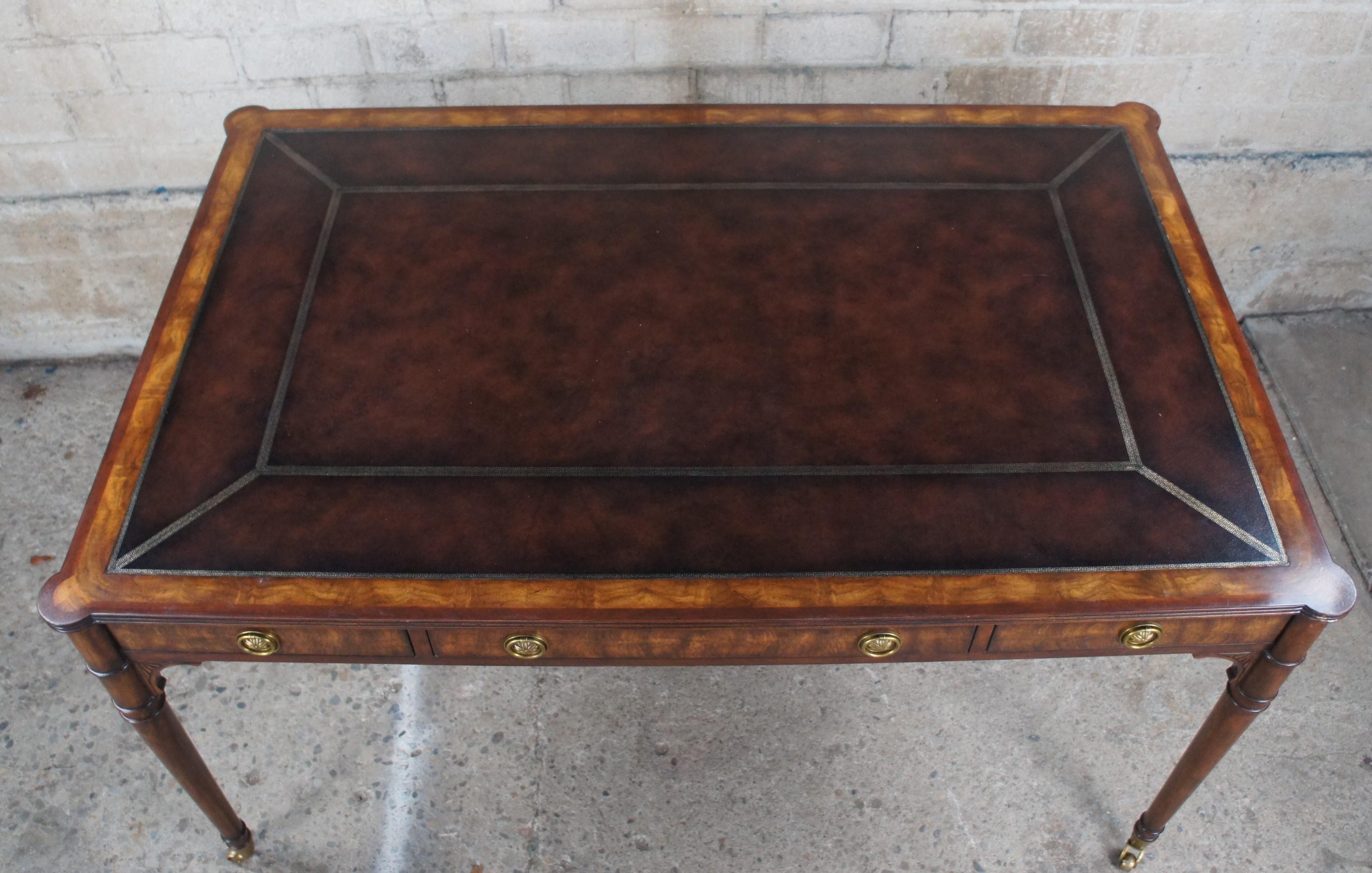 Theodore Alexander Man of Letters Flame Mahogany Leather Partners Writing Desk In Good Condition In Dayton, OH