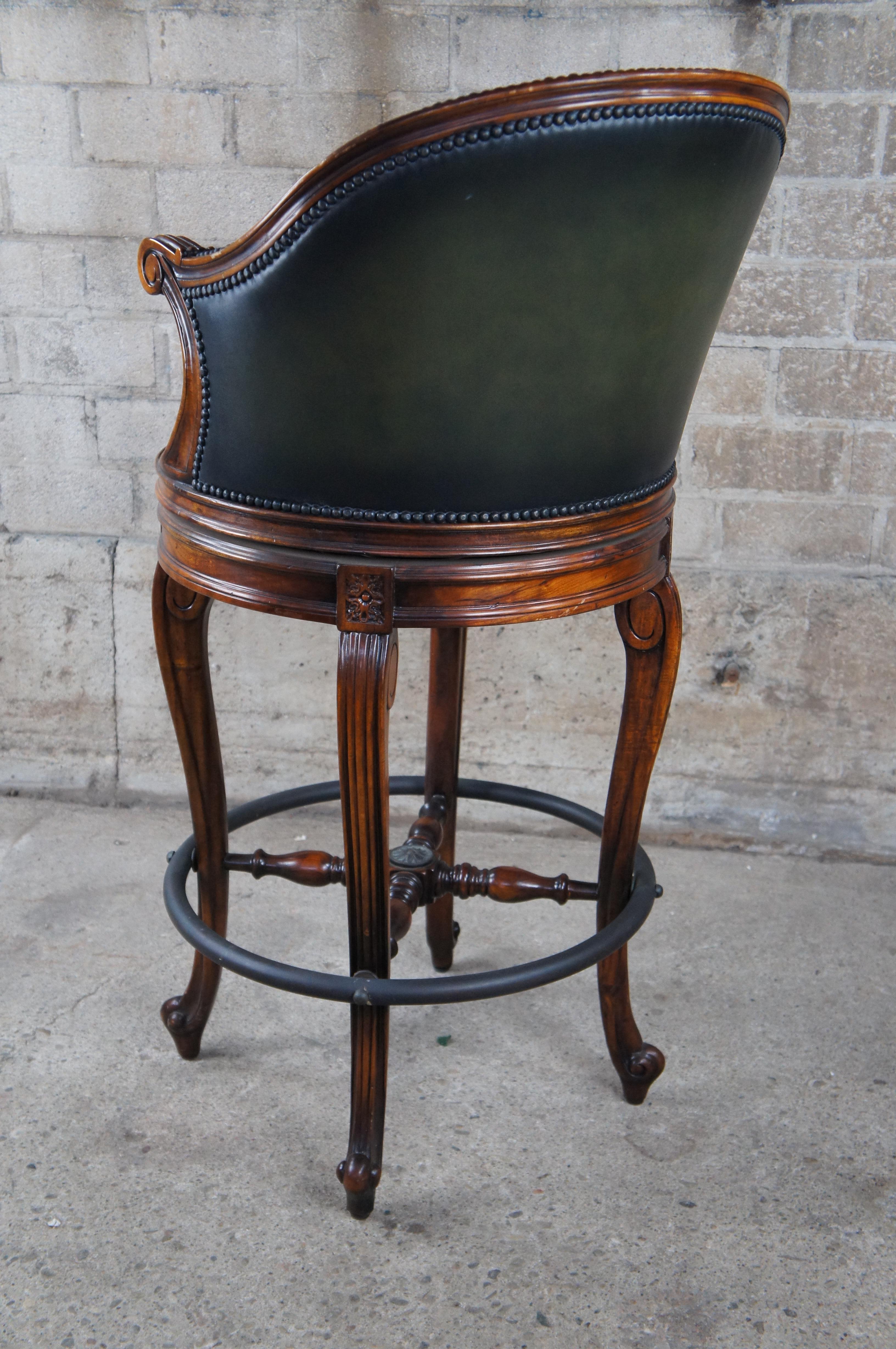 Theodore Alexander Napoleon III Mahogany Scoop Back Green Leather Bar Stool 5
