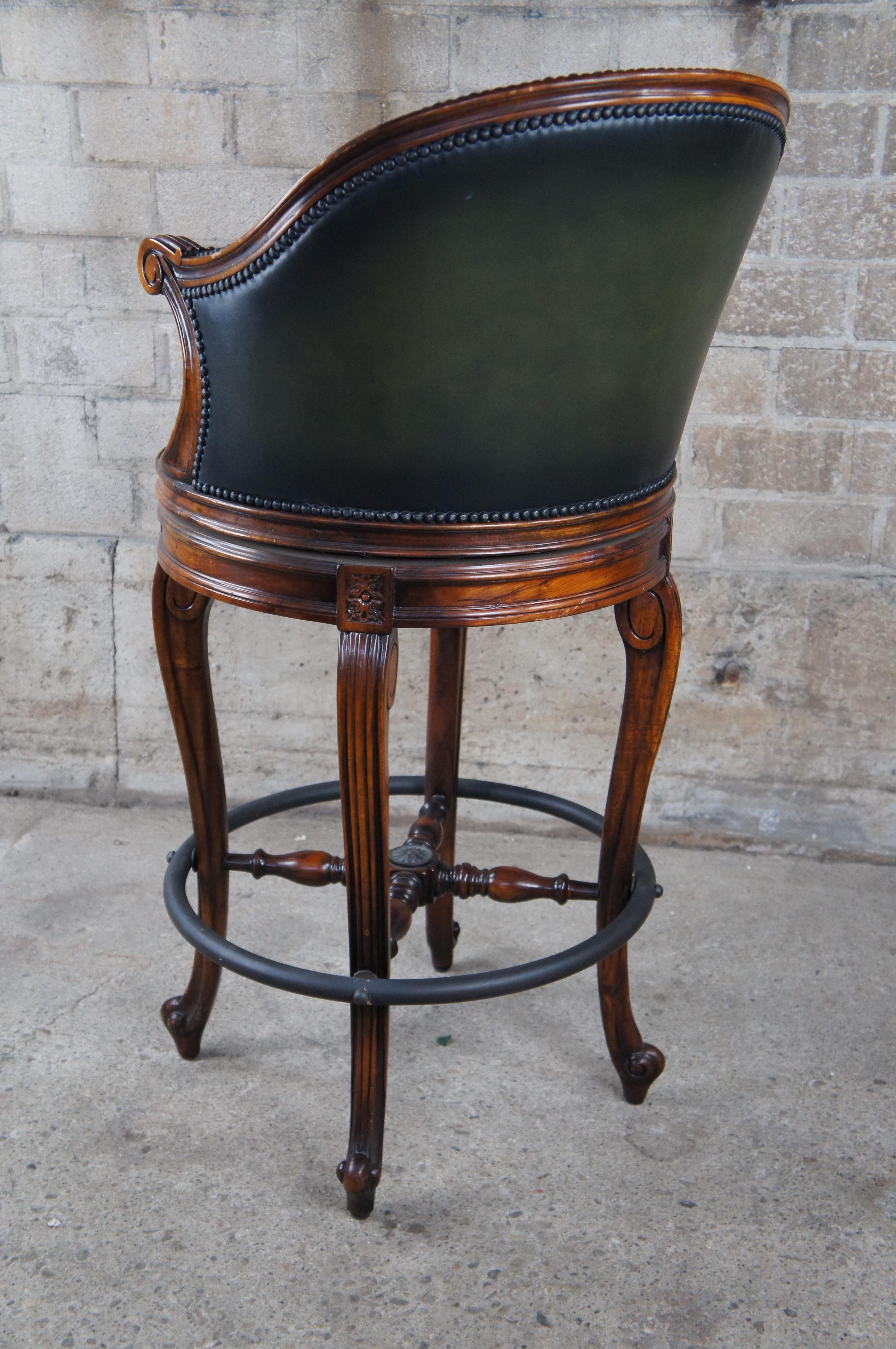 Theodore Alexander Napoleon III Mahogany Scoop Back Green Leather Bar Stool For Sale 5