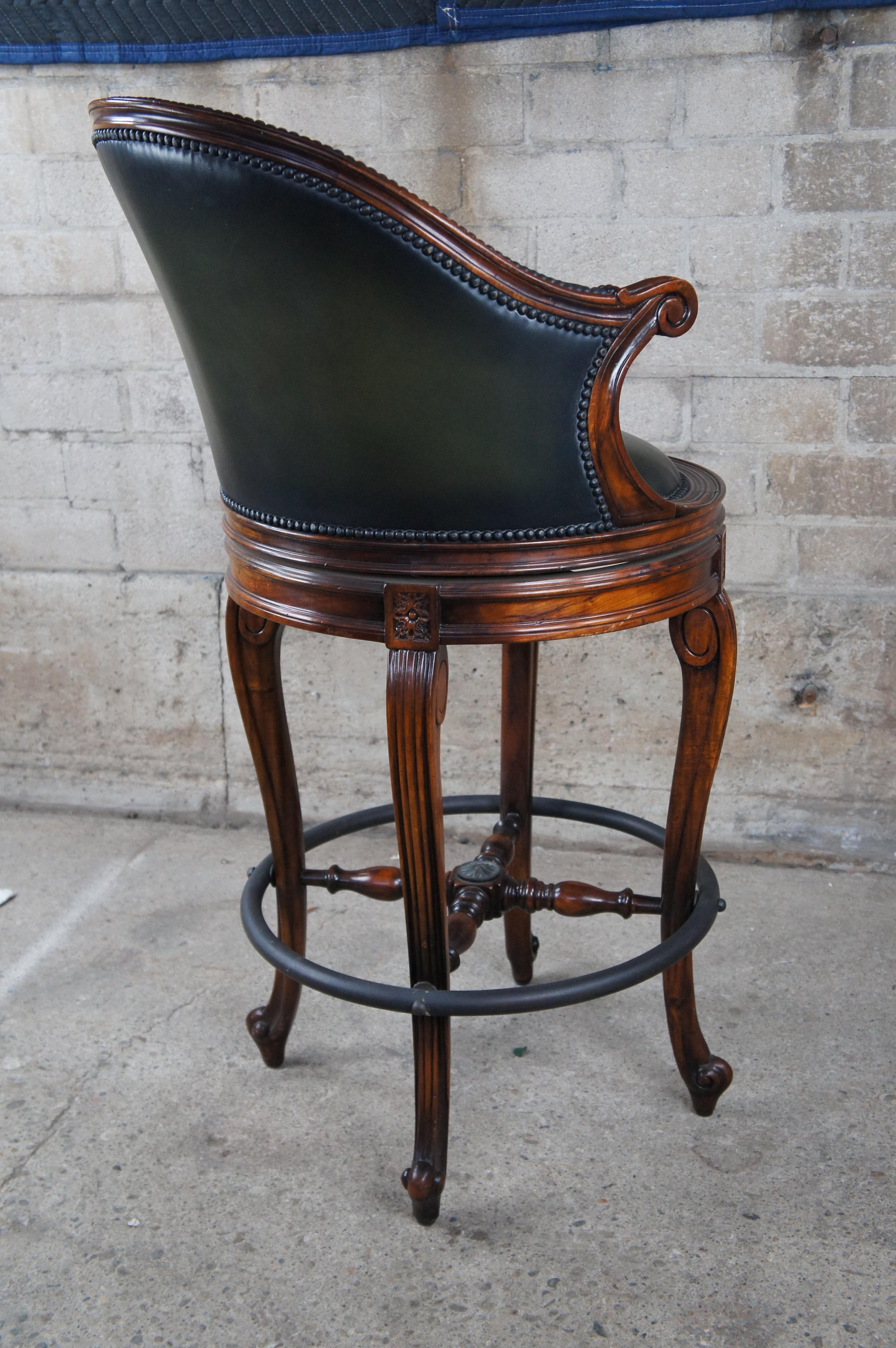 Theodore Alexander Napoleon III Mahogany Scoop Back Green Leather Bar Stool For Sale 6