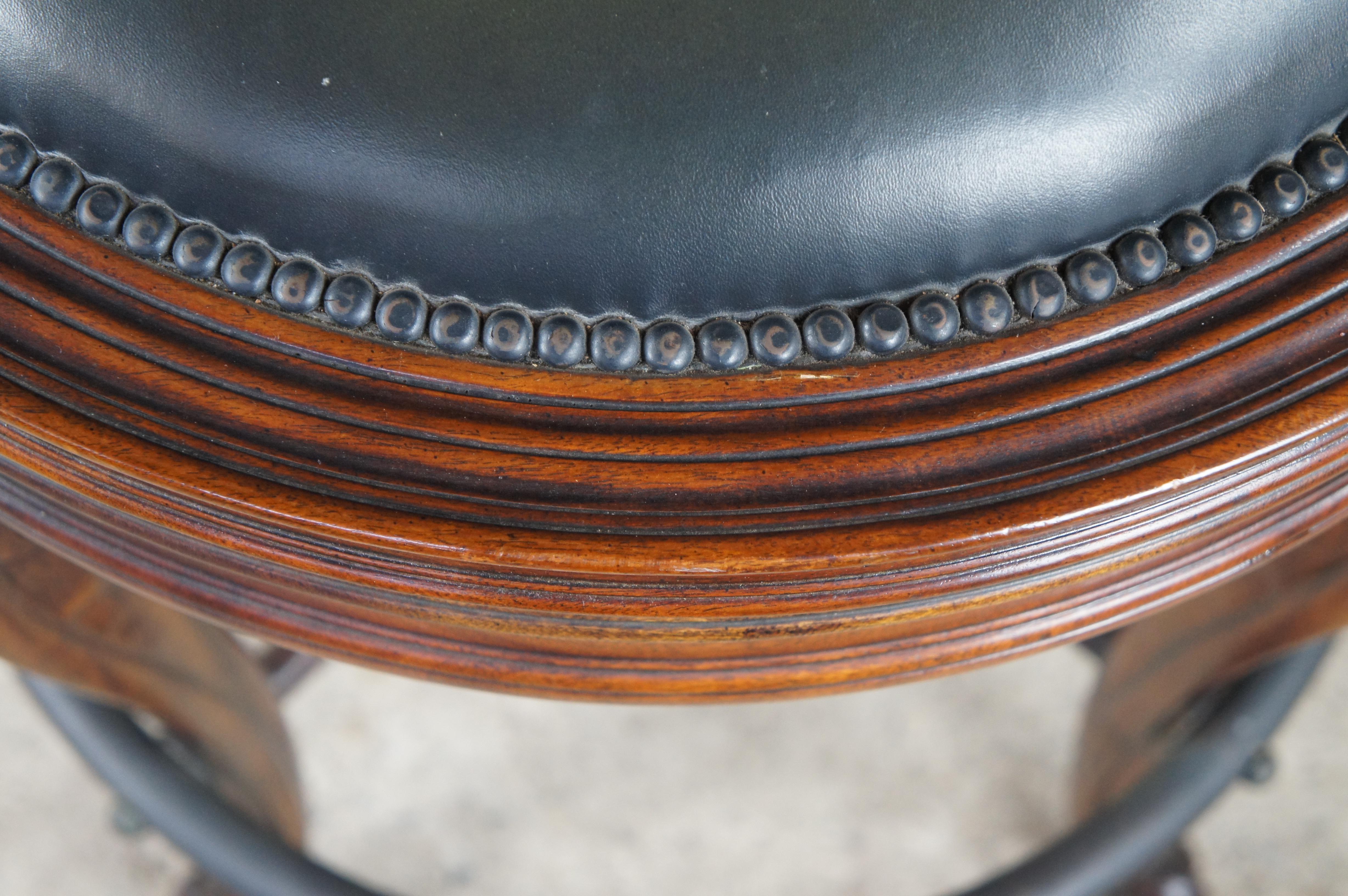 Theodore Alexander Napoleon III Mahogany Scoop Back Green Leather Bar Stool 1