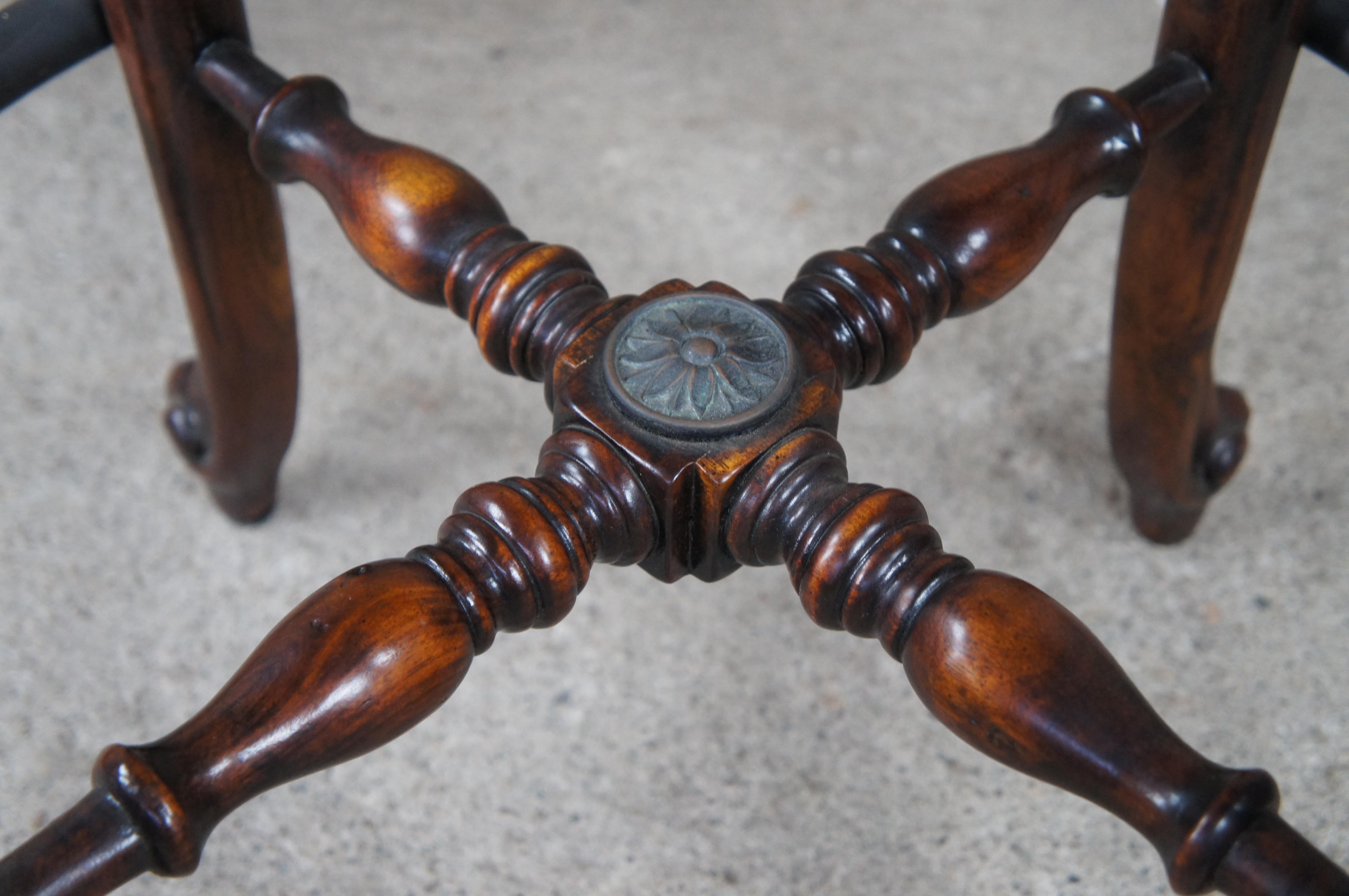 Theodore Alexander Napoleon III Mahogany Scoop Back Green Leather Bar Stool 2