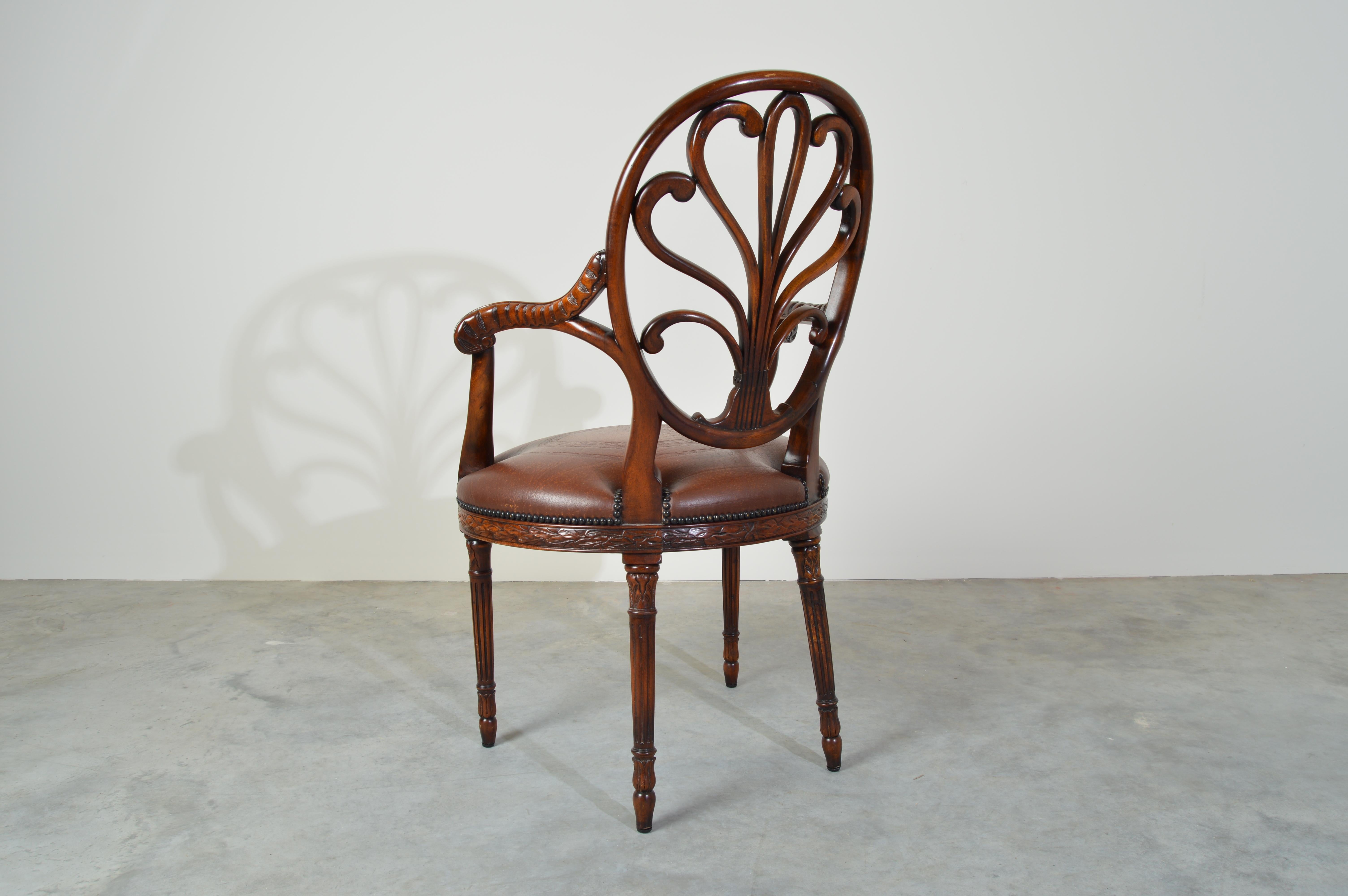 Theodore Alexander Neoclassical Carved Back Open Armchair In Excellent Condition In Southampton, NJ