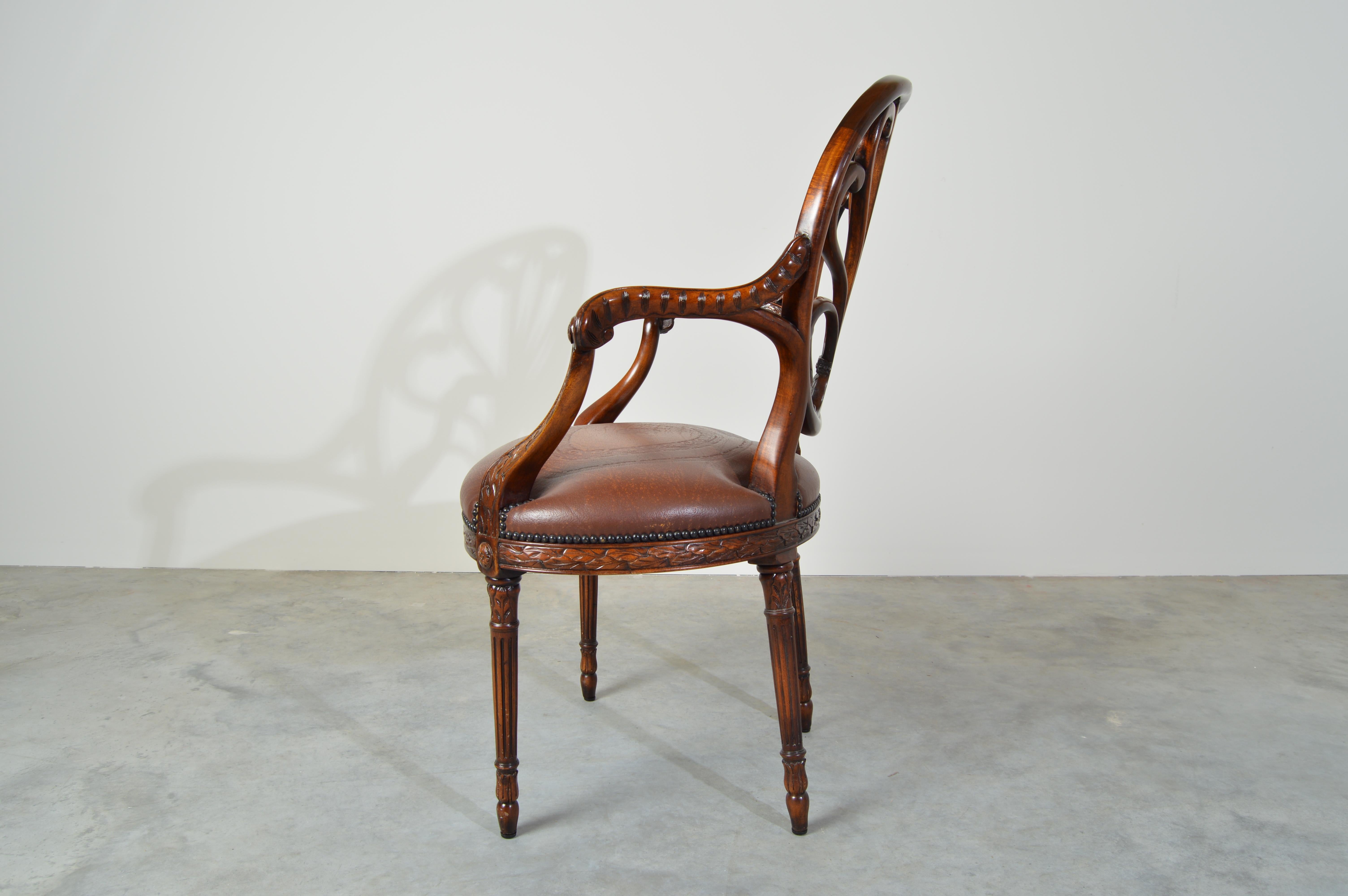 Contemporary Theodore Alexander Neoclassical Carved Back Open Armchair