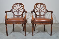 Theodore Alexander Neoclassical Carved Back Open Armchairs A Pair