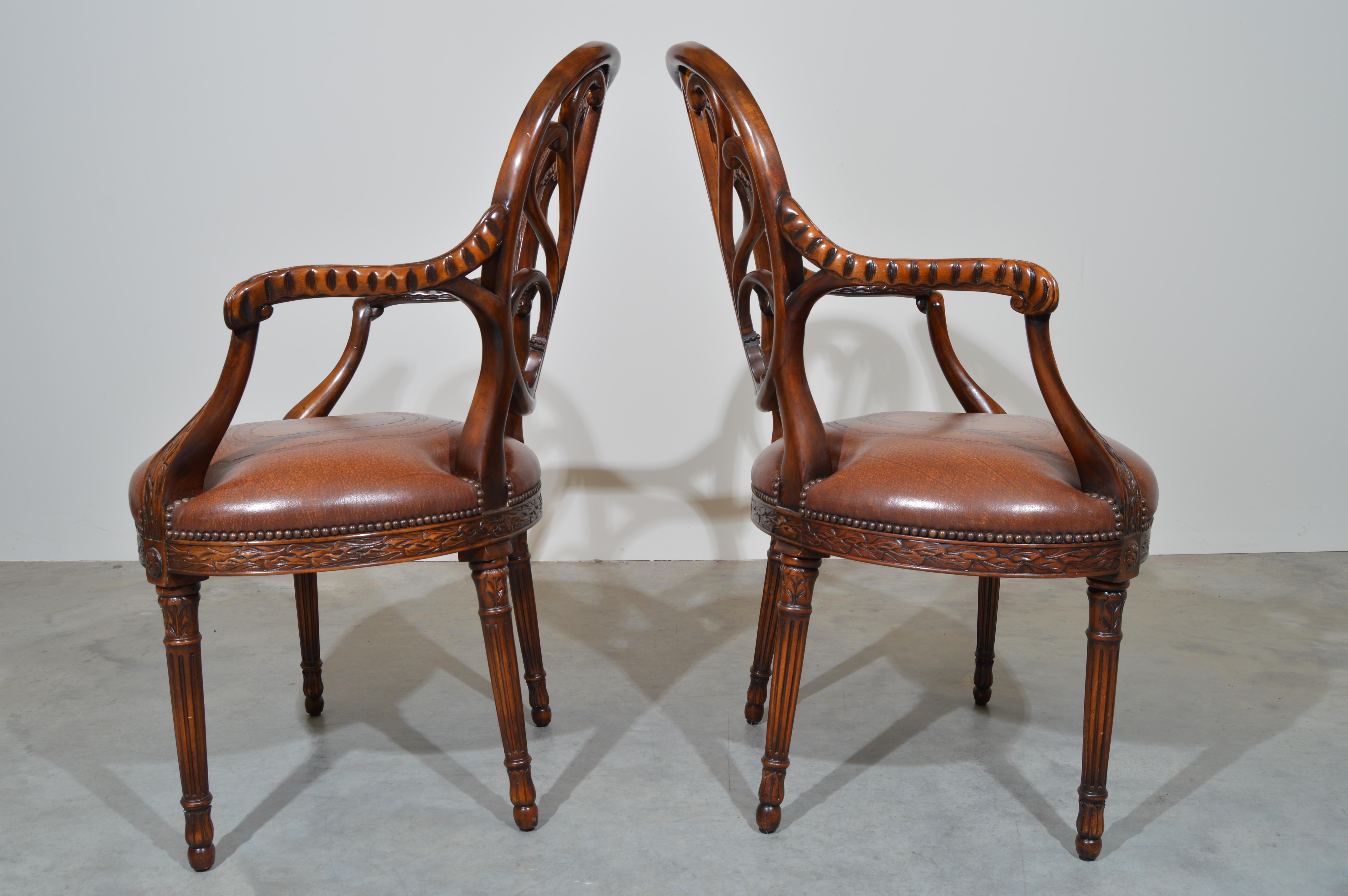 Neoclassical Revival Theodore Alexander Neoclassical Carved Back Open Armchairs A Pair